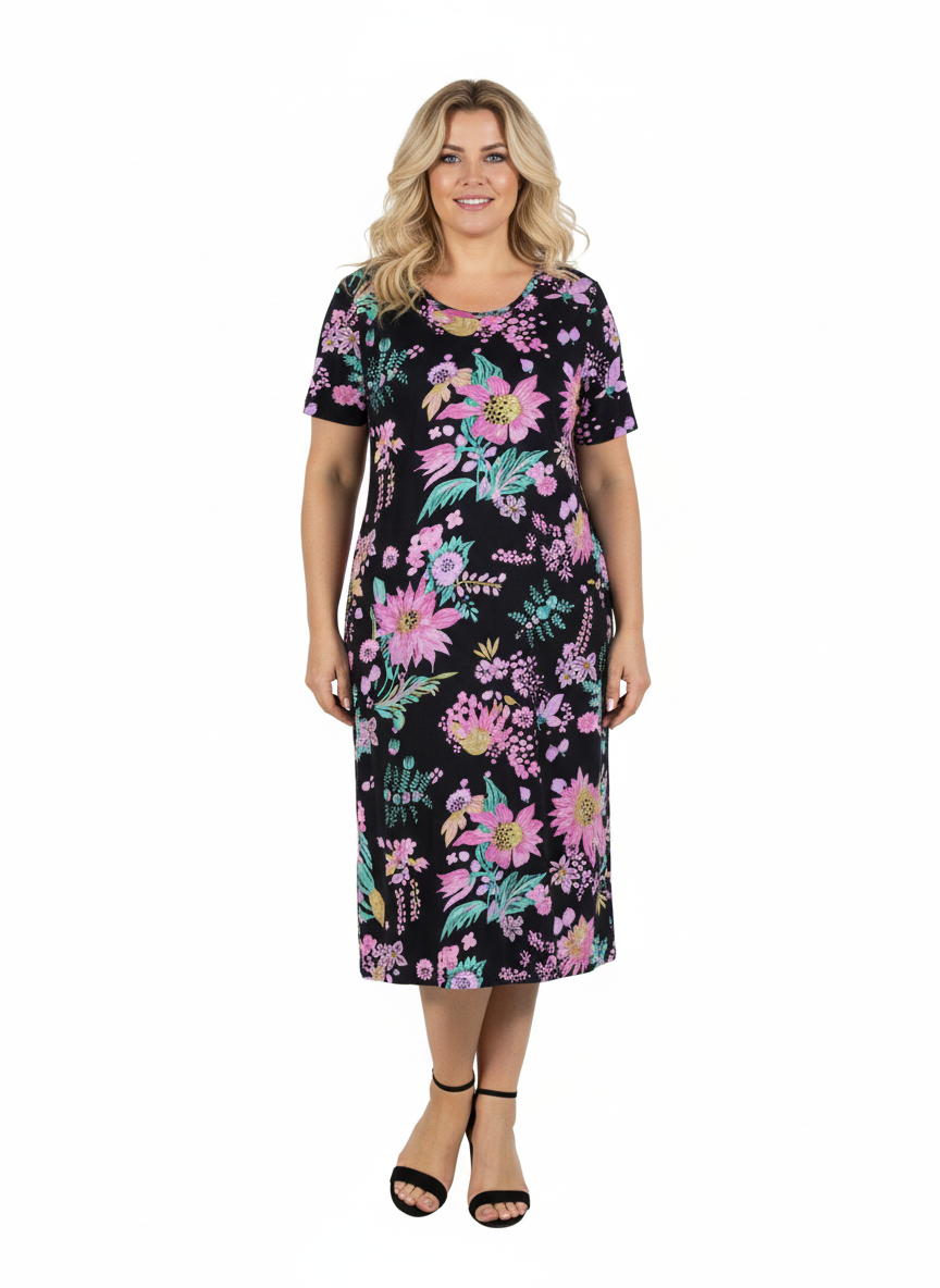 La Cera Rainforest Floral Printed A-Line Dress