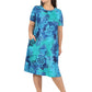La Cera Plus Size Blue Floral Print A-Line Dress - La Cera