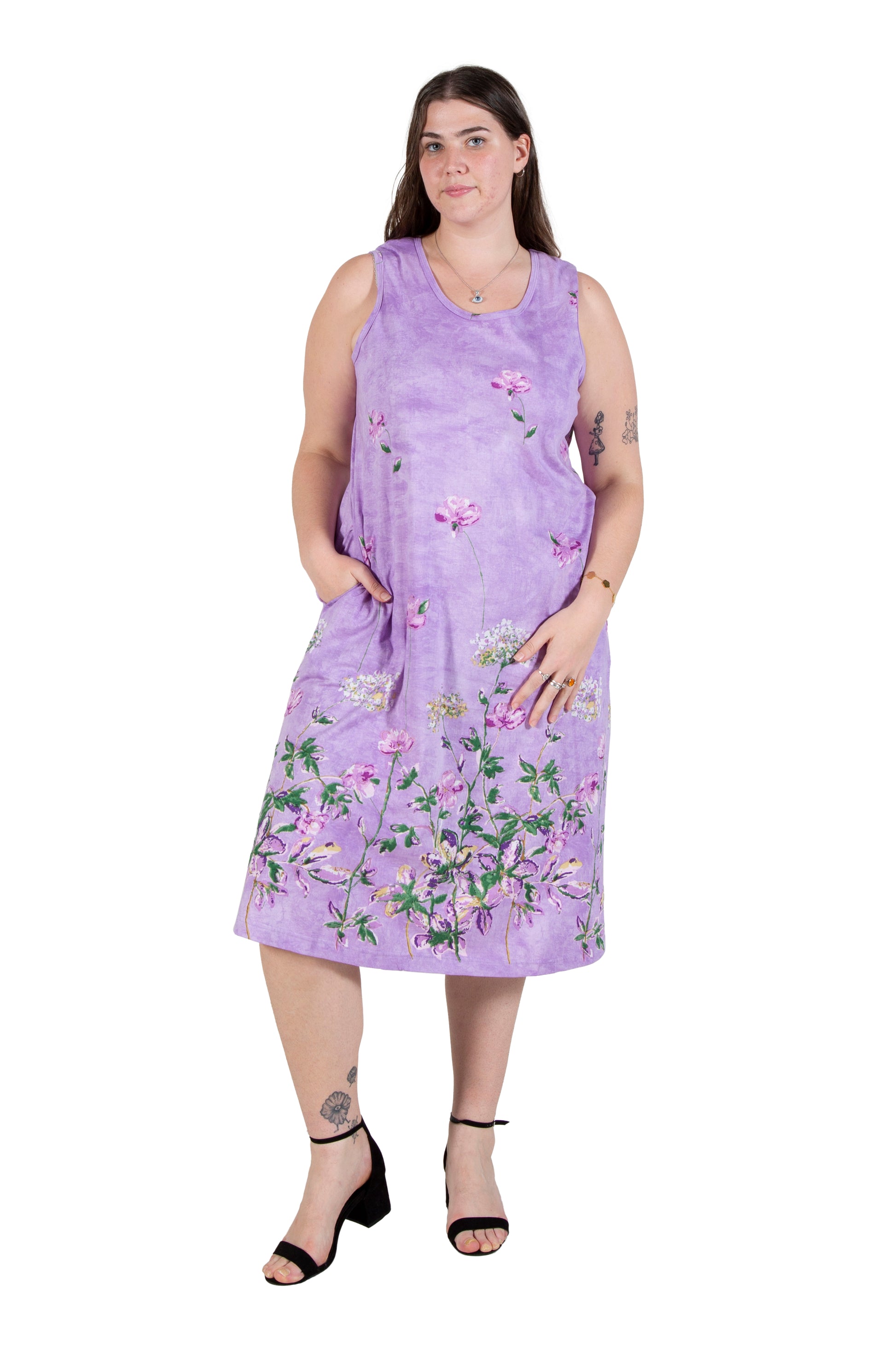 Plus Size La Cera Sleeveless Printed A-Line Cotton Jersey Knit Dress - La Cera