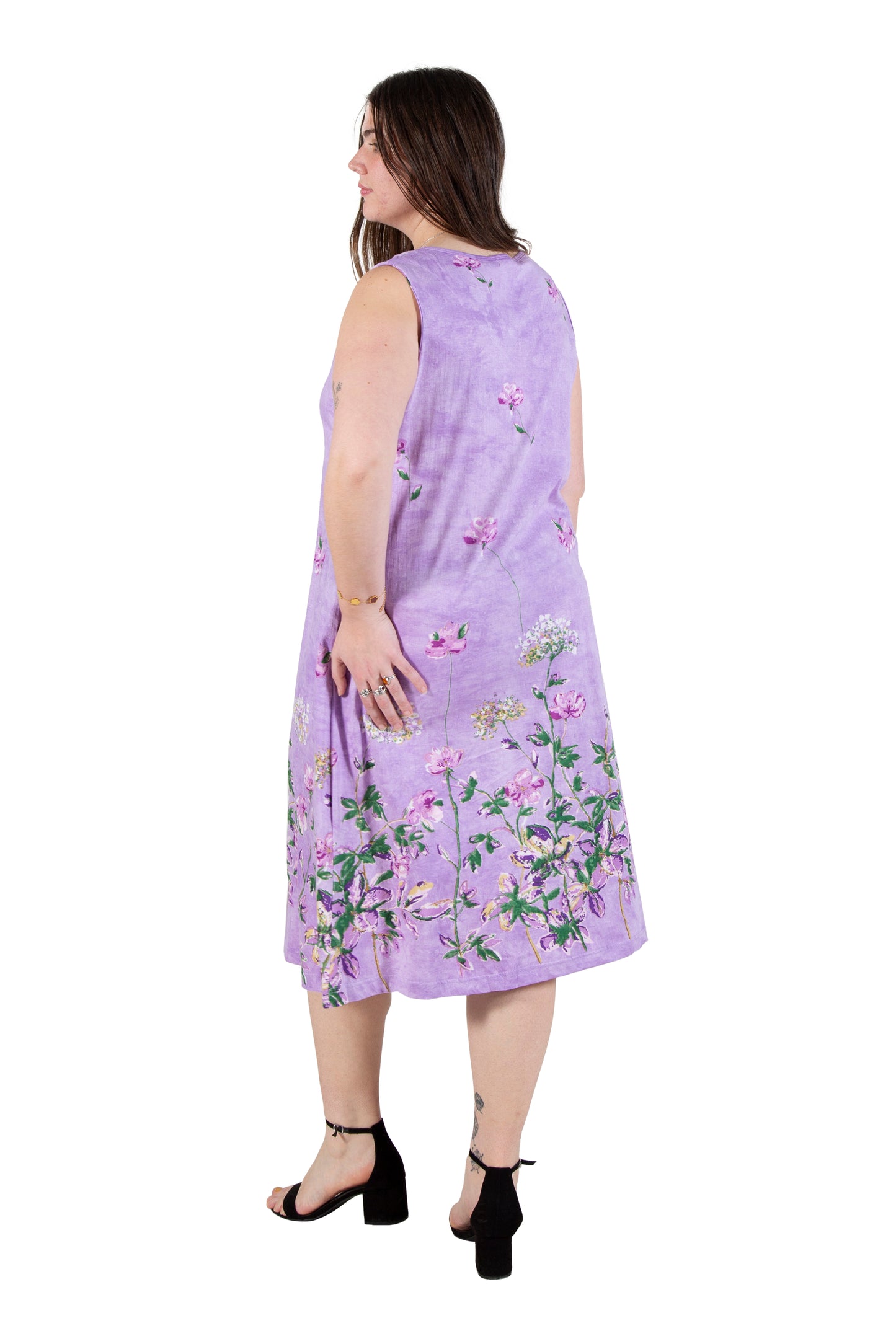 Plus Size La Cera Sleeveless Printed A-Line Cotton Jersey Knit Dress - La Cera