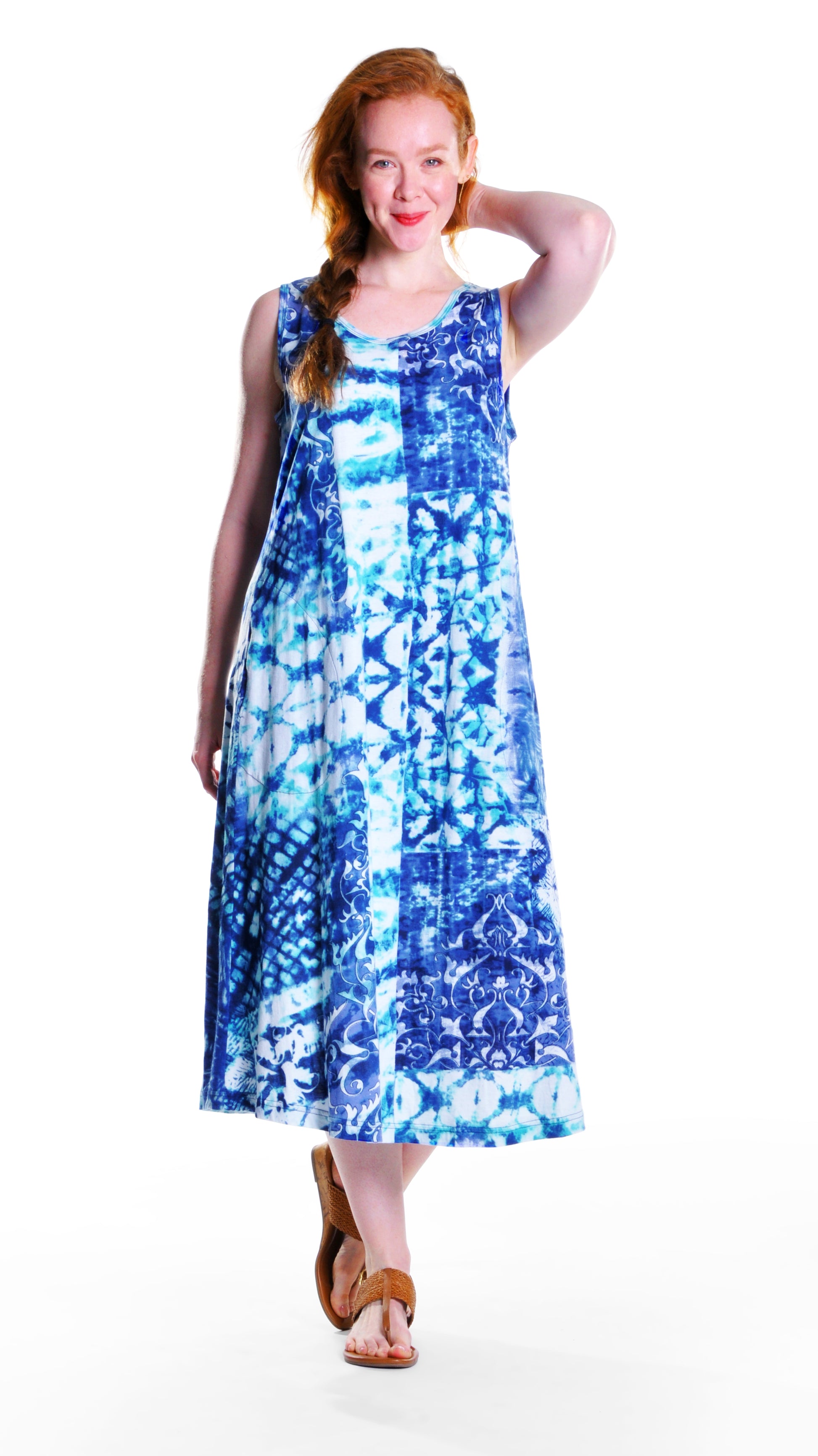 La Cera Sleeveless Cotton Knit Batik Print Dress - La Cera
