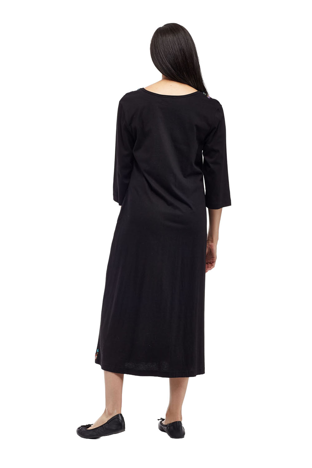 La Cera V-Neck 3/4 Sleeve Embroidered Dress