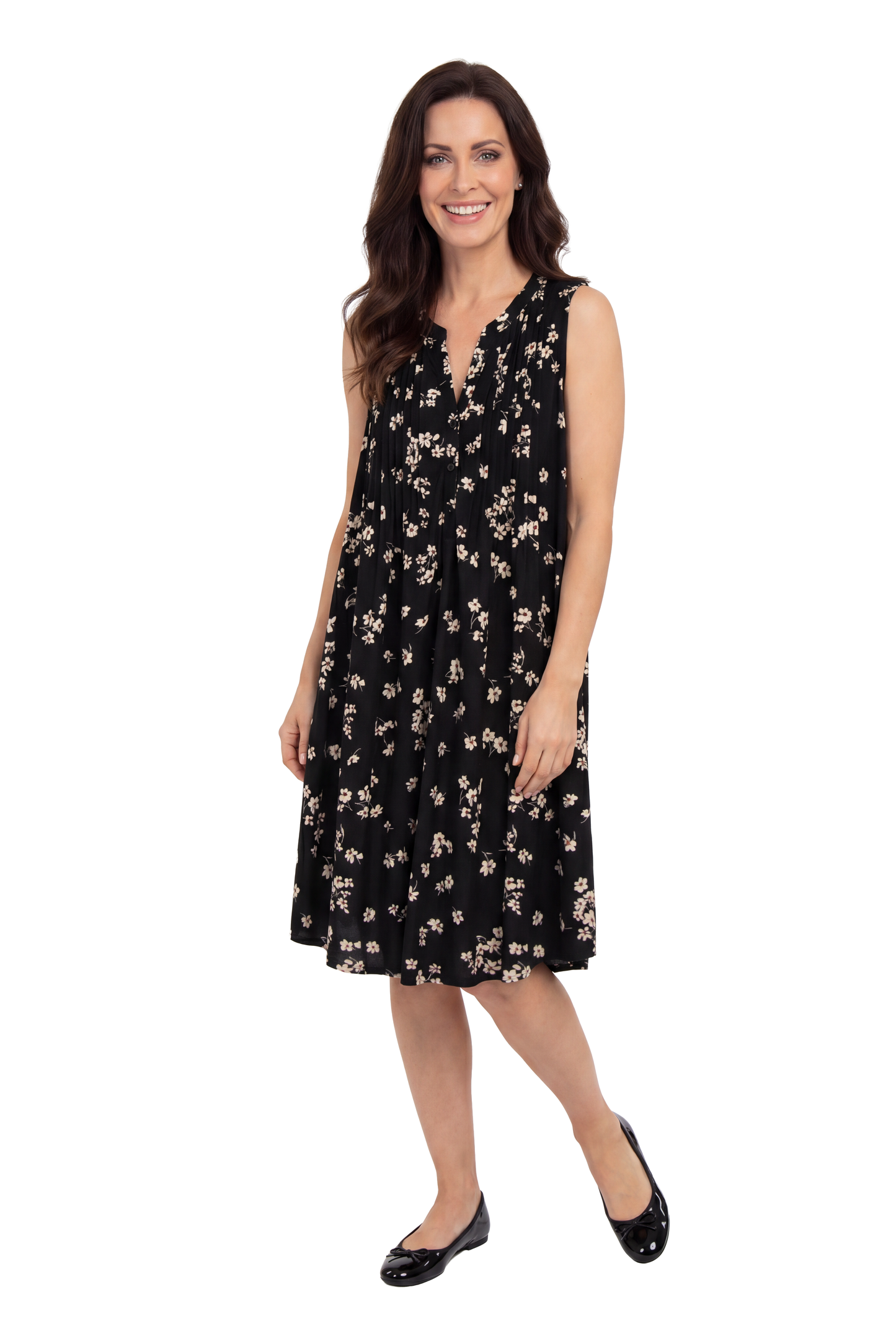 La Cera Sleeveless Daisy Print Dress