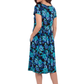 La Cera Tropical Blue Hibiscus Pleat Front Dress
