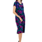 La Cera Impressionistic Floral Pleat Front Dress
