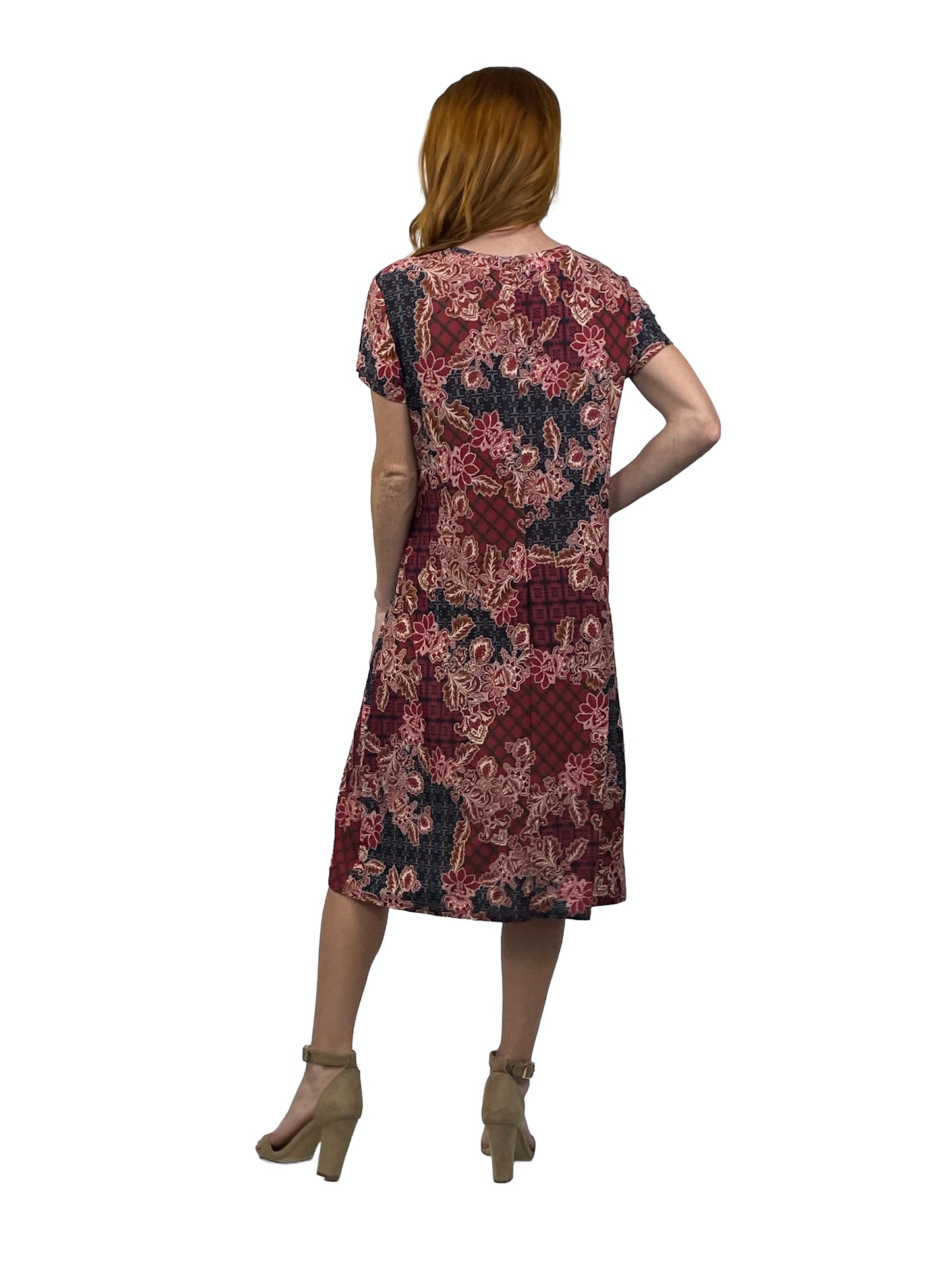 La Cera Mosaic Floral Print Pleat Front Dress - La Cera