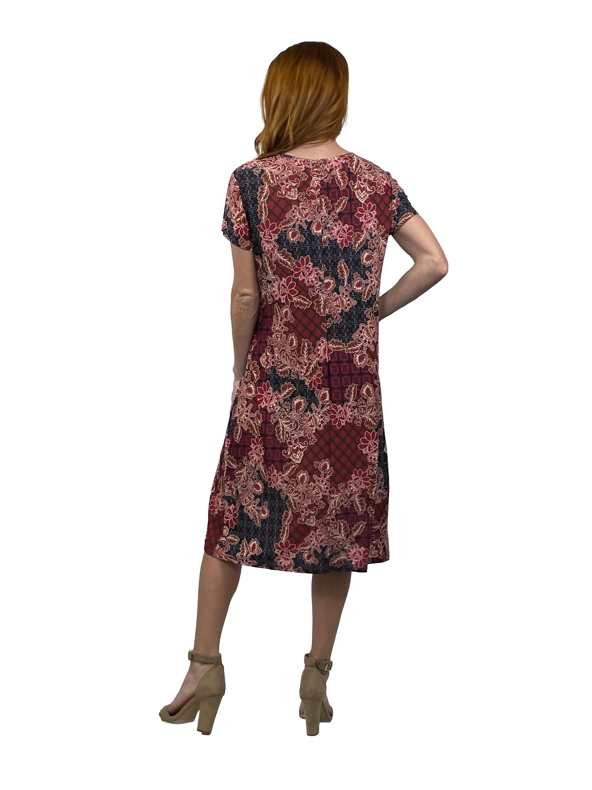 La Cera Mosaic Floral Print Pleat Front Dress - La Cera