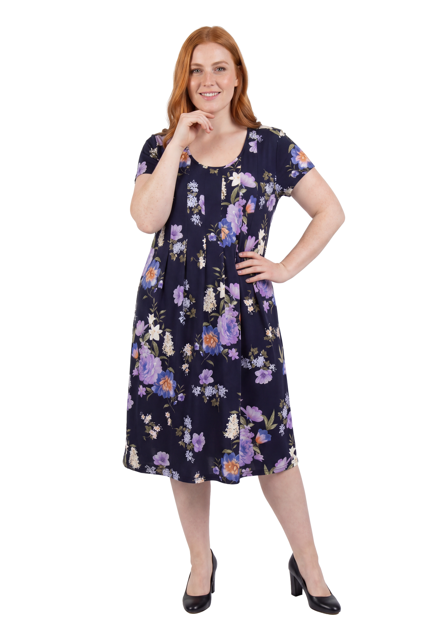 La Cera Enchanting Floral Bouquet Pleat Front Dress