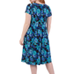 La Cera Tropical Blue Hibiscus Pleat Front Dress