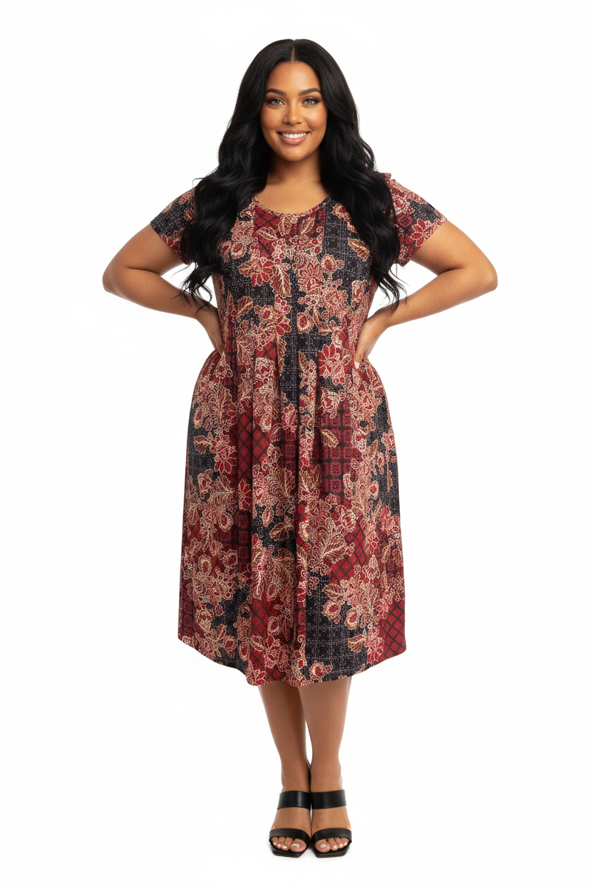 La Cera Plus Mosaic Paisley Print Pleat Front Dress