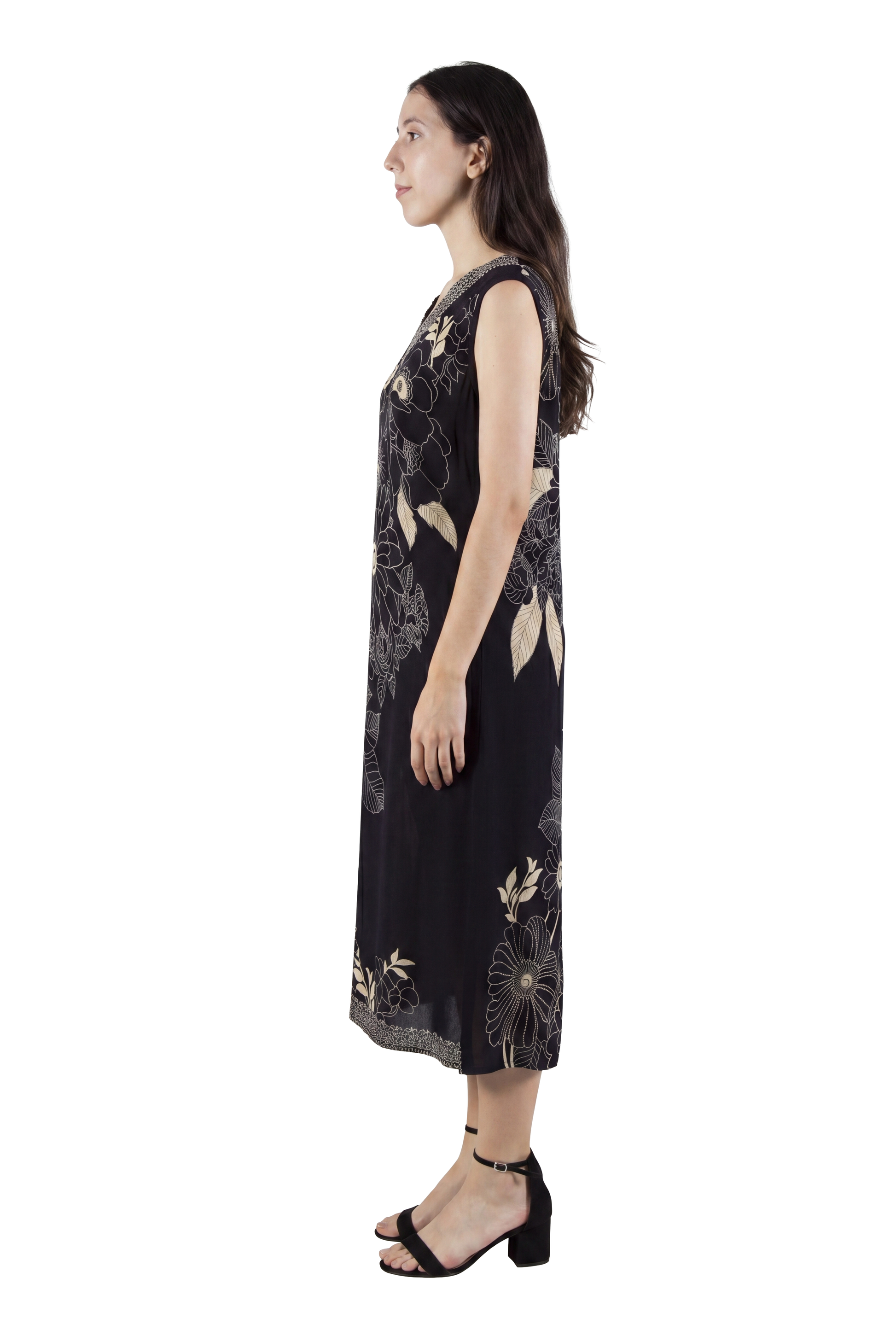 La Cera Sleeveless V-Neck Botanical Flower Dress - La Cera