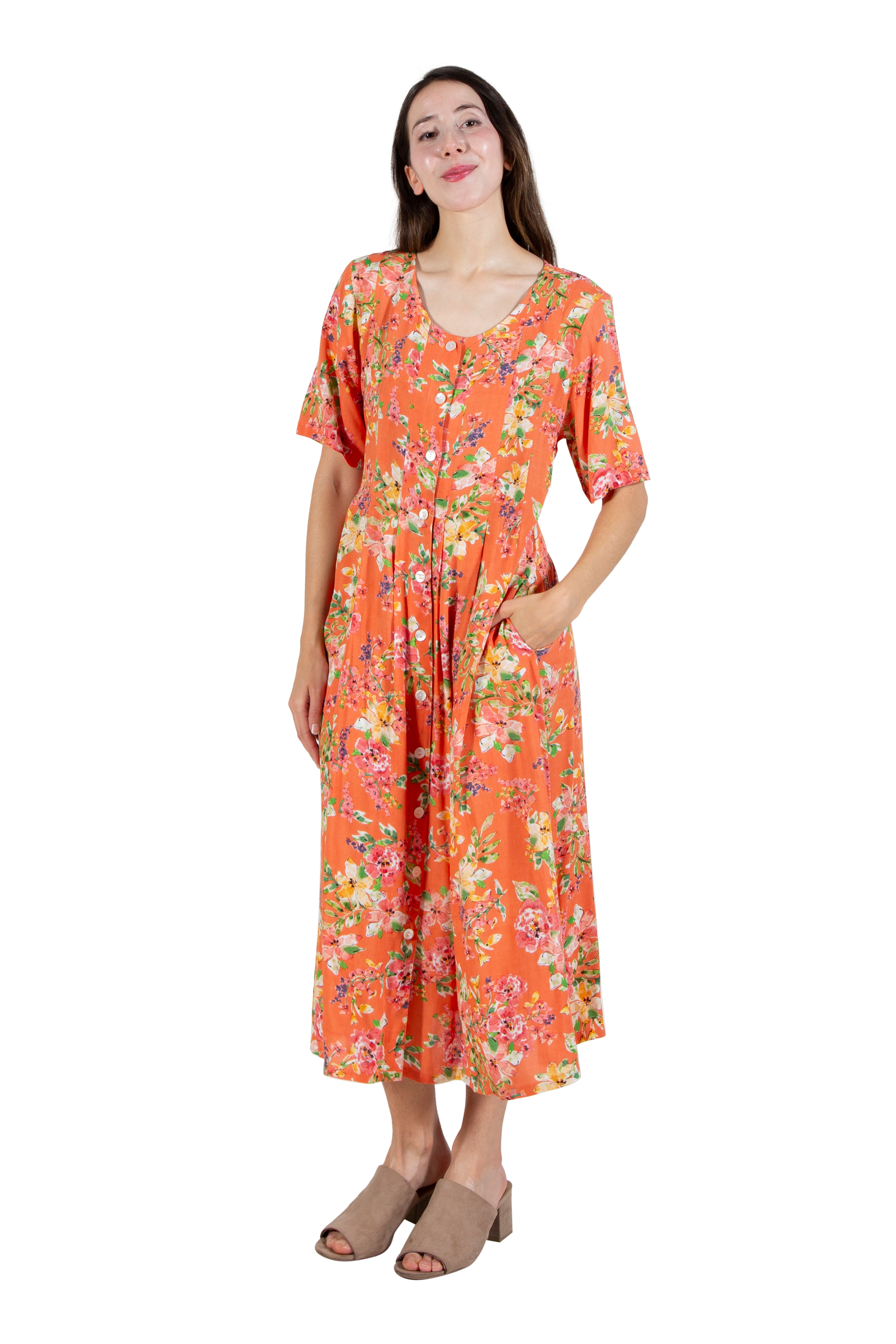 La Cera Button Front Short Sleeve Dress - La Cera