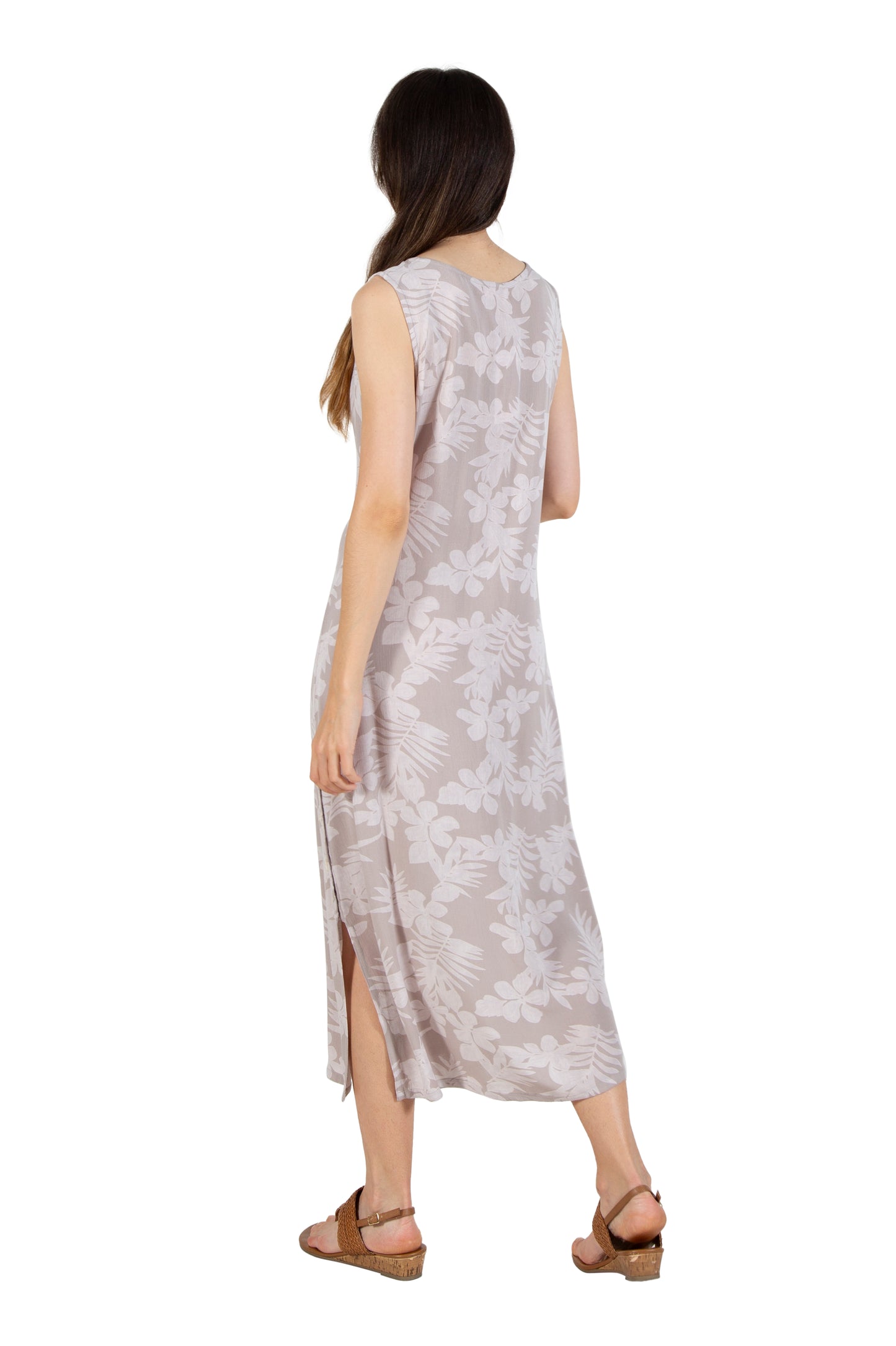 Vestido evasé con estampado floral a tono, sin mangas, de La Cera