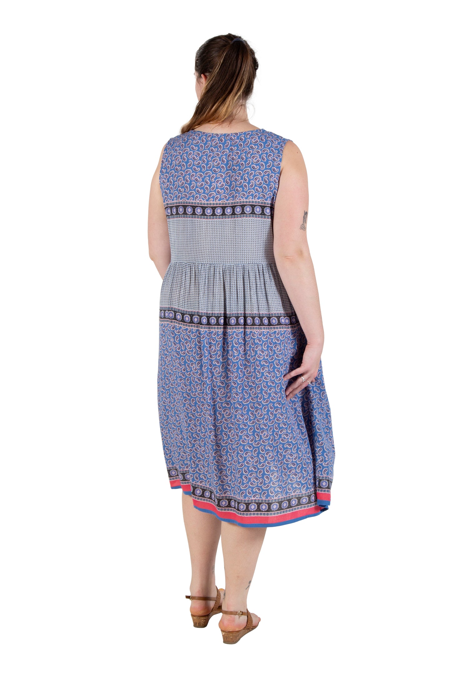 Plus Size V-Neckline Empire Waist Border Print Dress