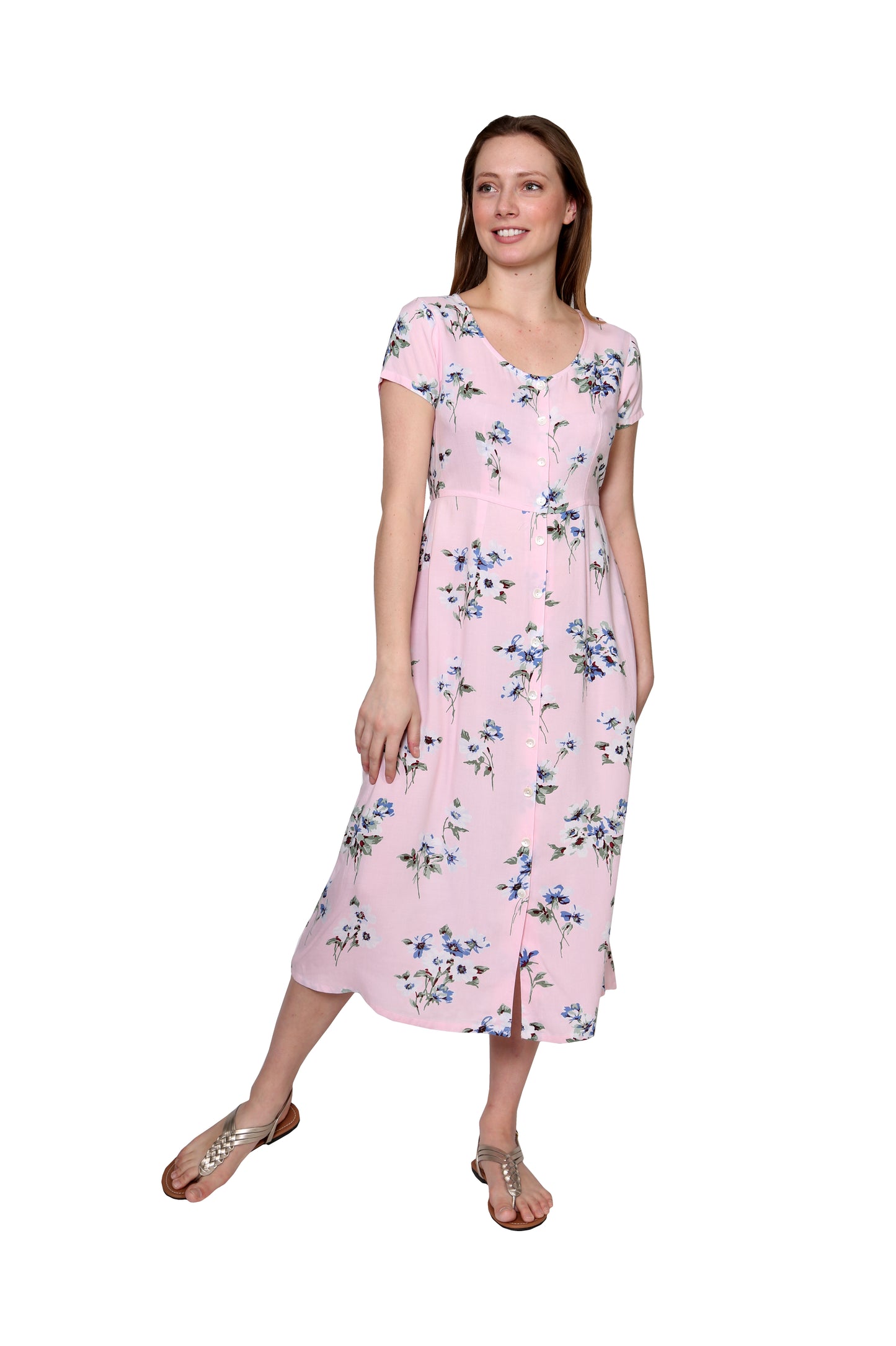 La Cera Button Front Short Sleeve Dress