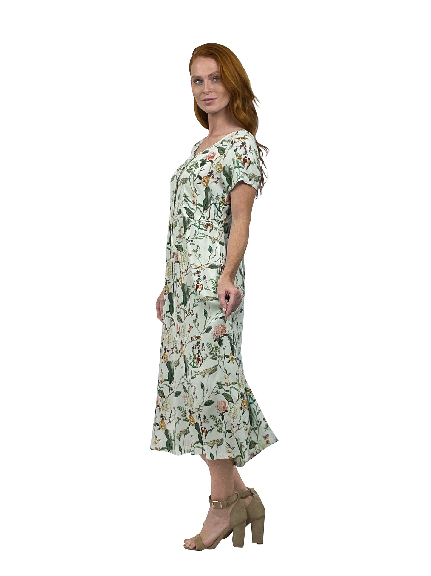 La Cera Button Front Rayon Print Dress - La Cera