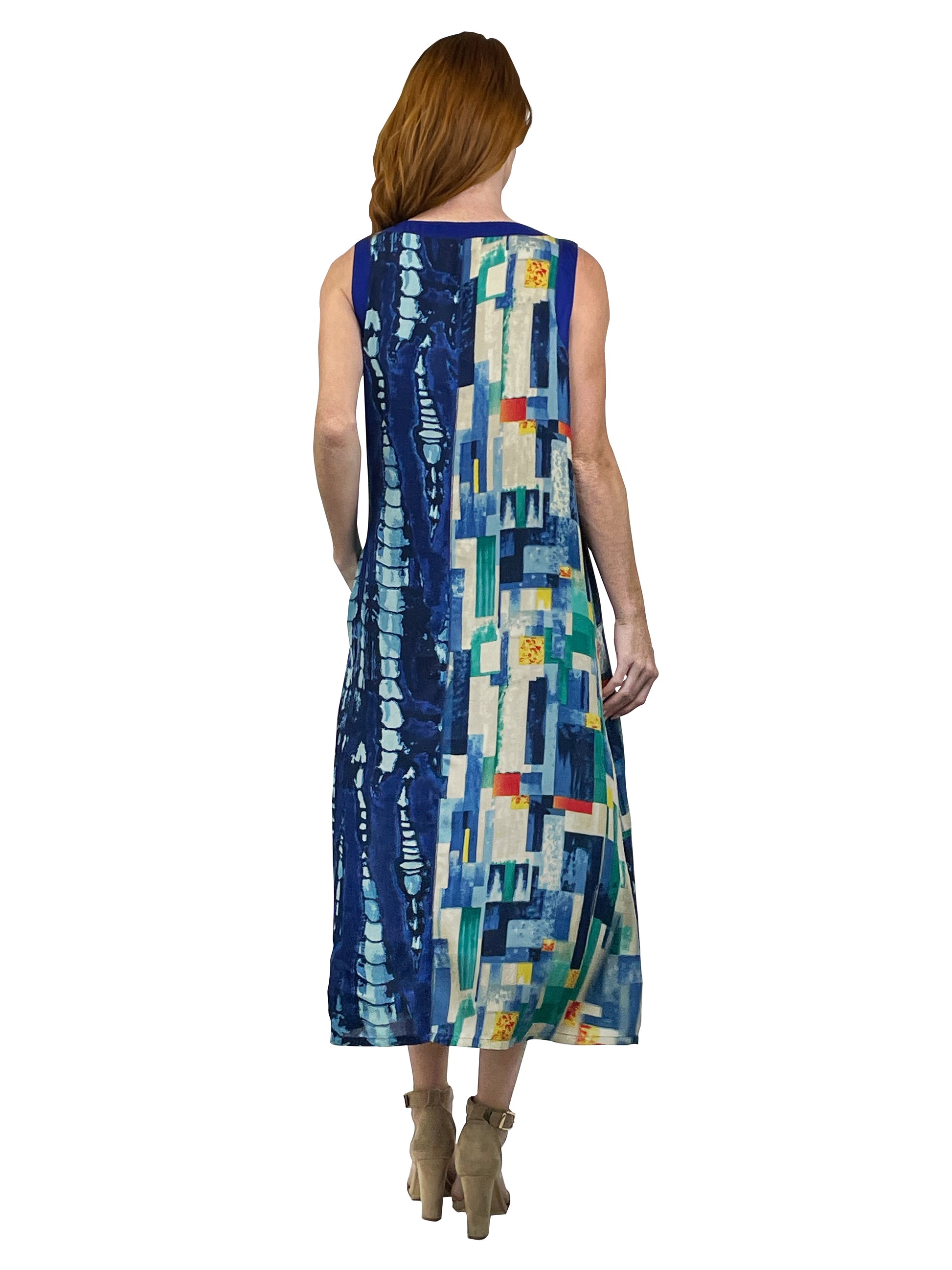 Sleeveless Print Dress with Novelty Buttons - La Cera