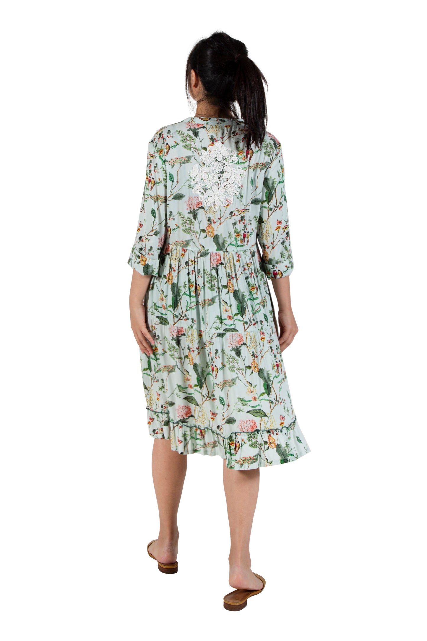 La Cera Lace Applique Lovebird Floral Dress