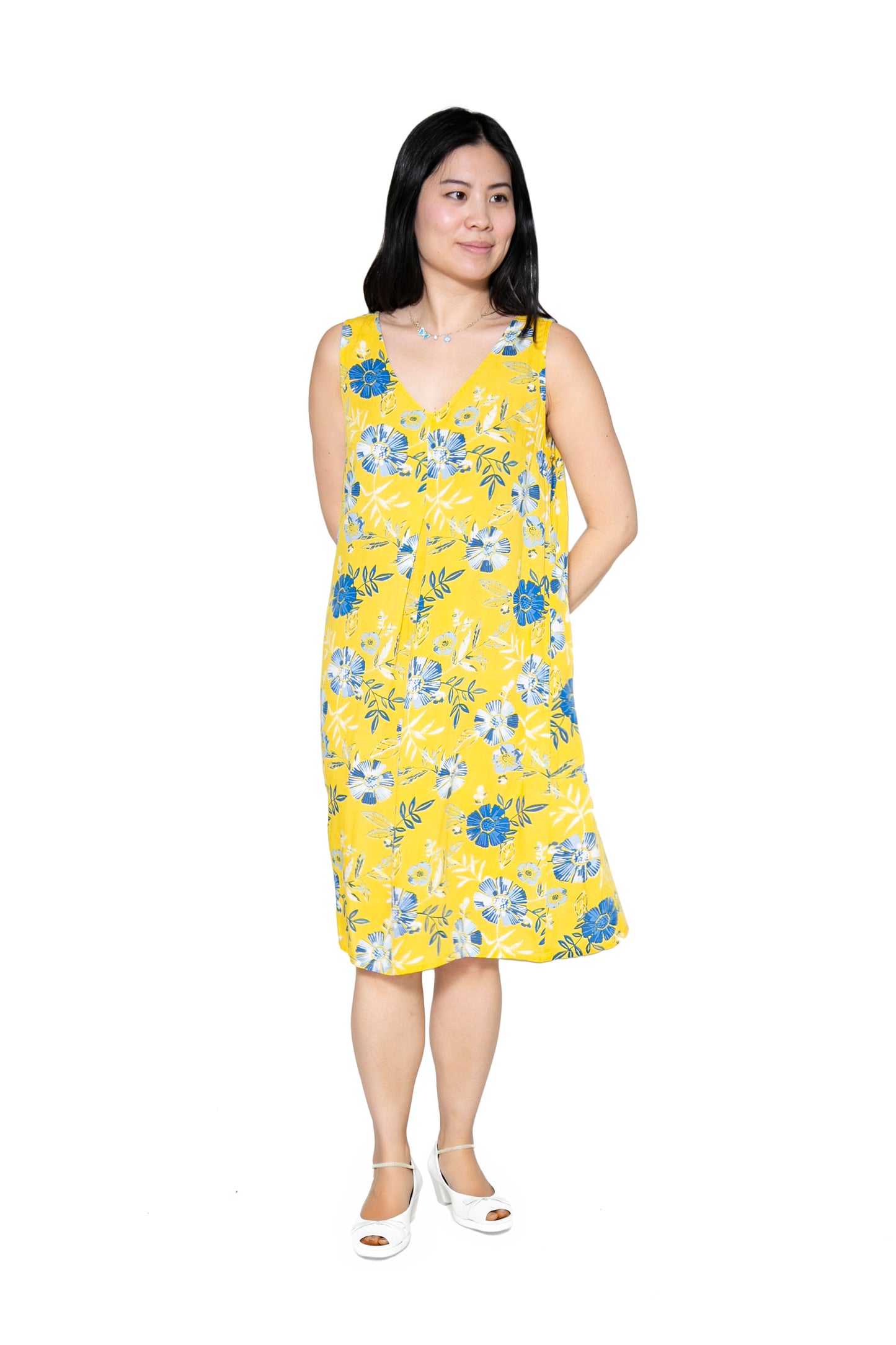 La Cera Cornflower Floral Sleeveless Sundress - La Cera