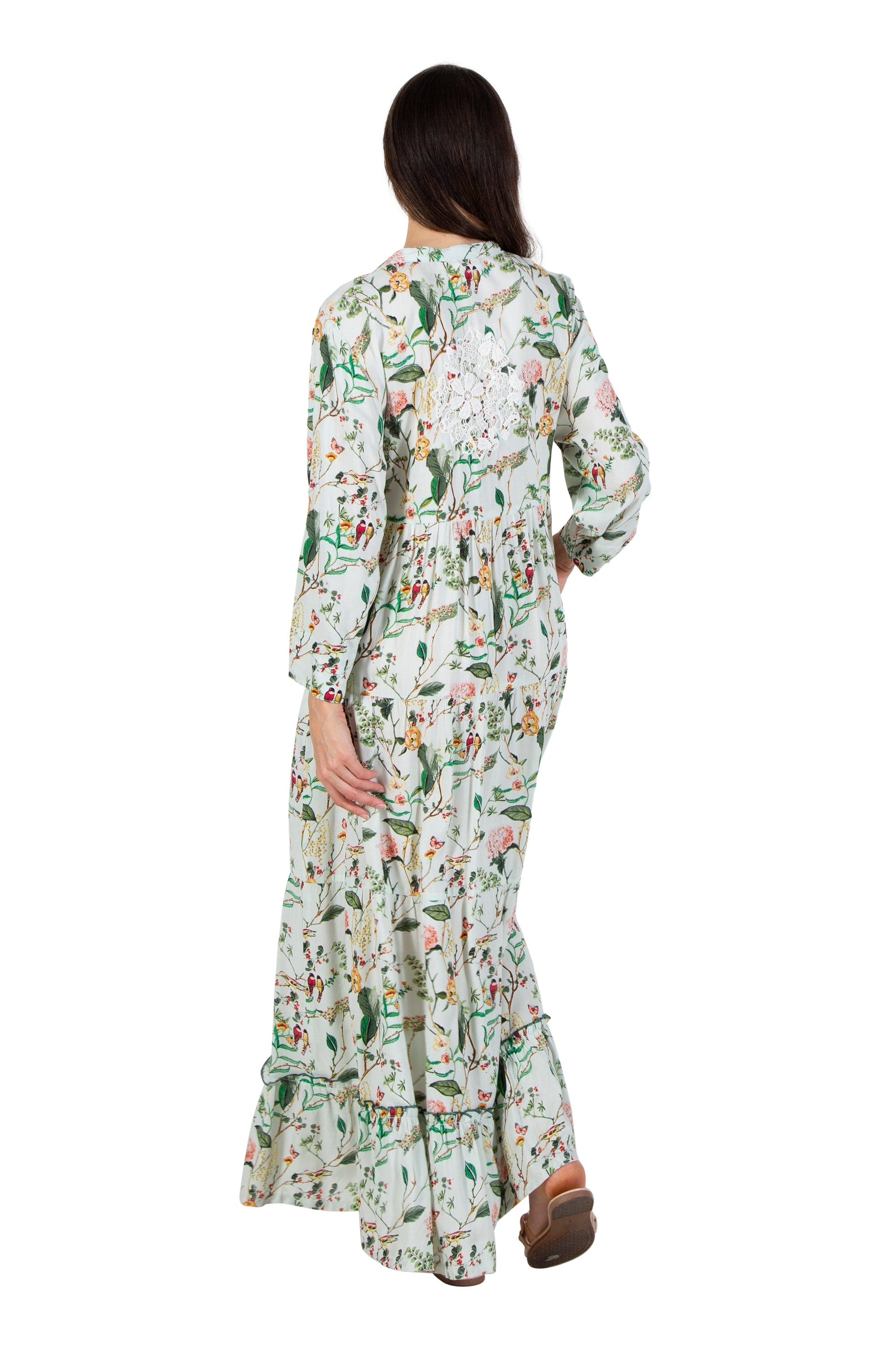 La Cera Lovebird Floral Print Maxi Dress - La Cera