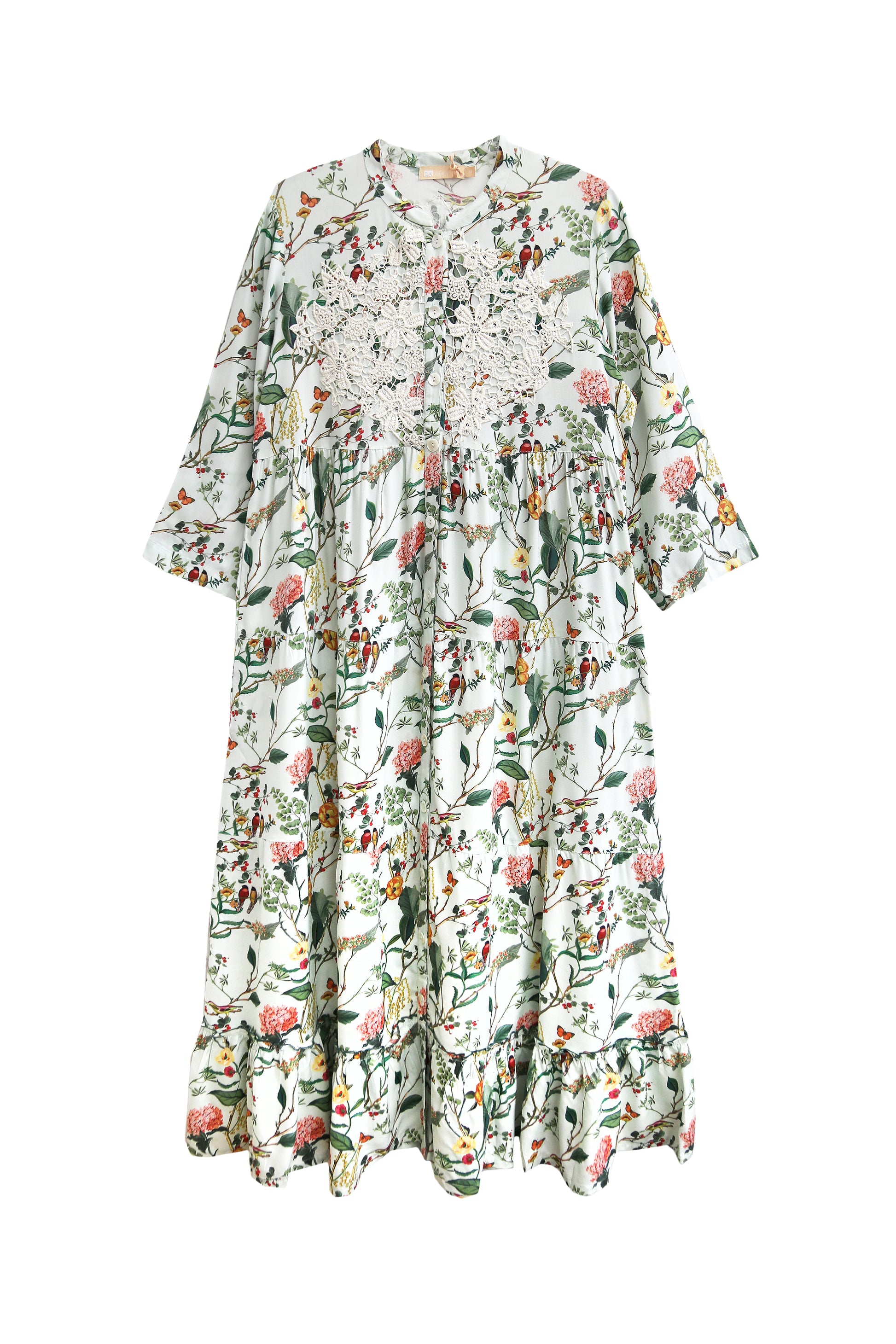 La Cera Lovebird Floral Print Maxi Dress - La Cera