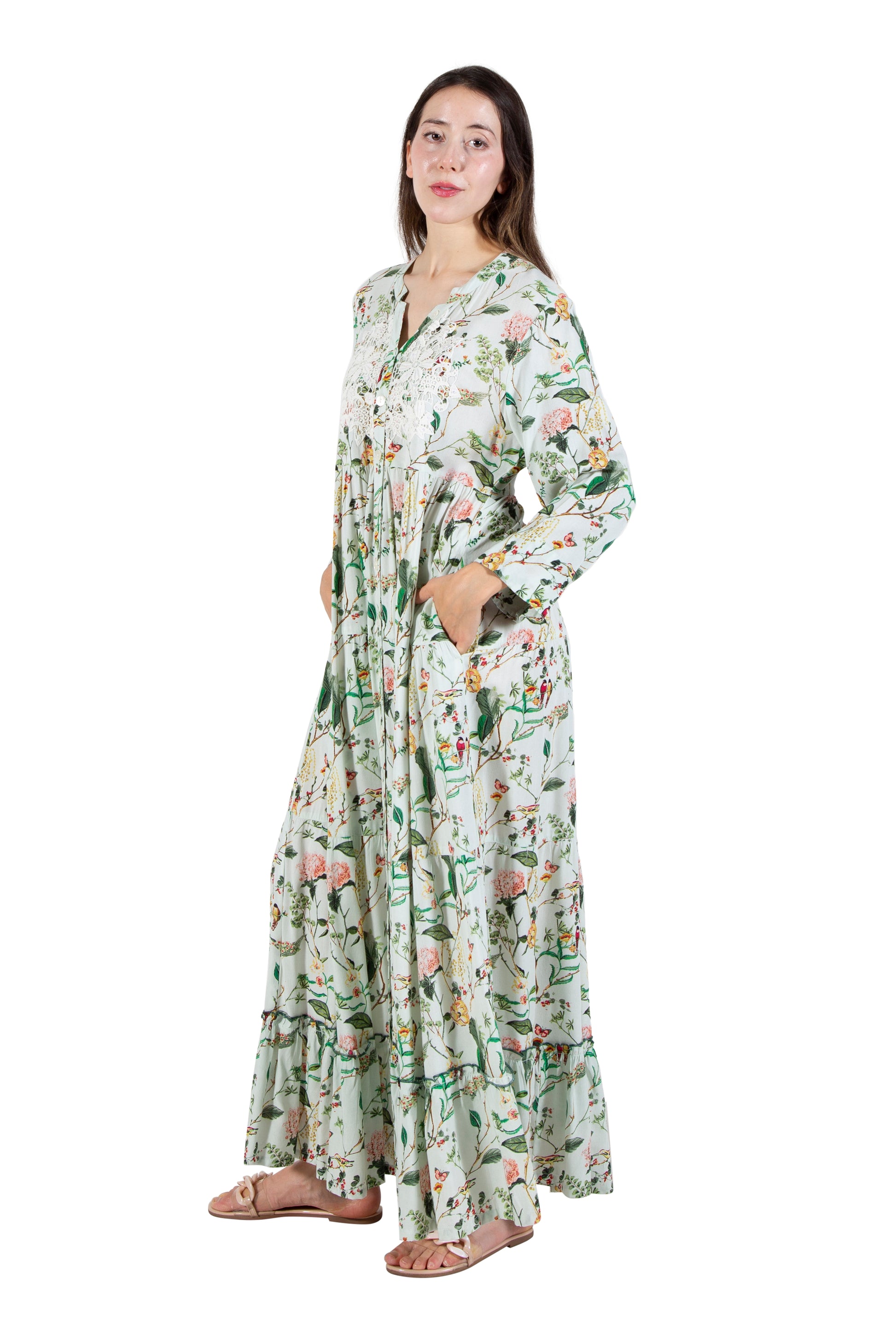 La Cera Lovebird Floral Print Maxi Dress - La Cera