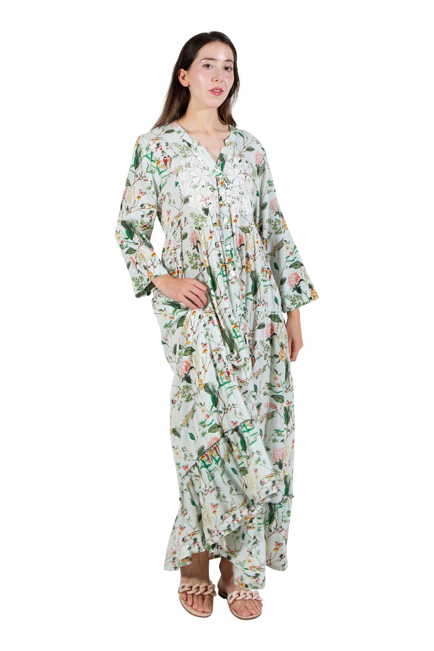 La Cera Lovebird Floral Print Maxi Dress - La Cera