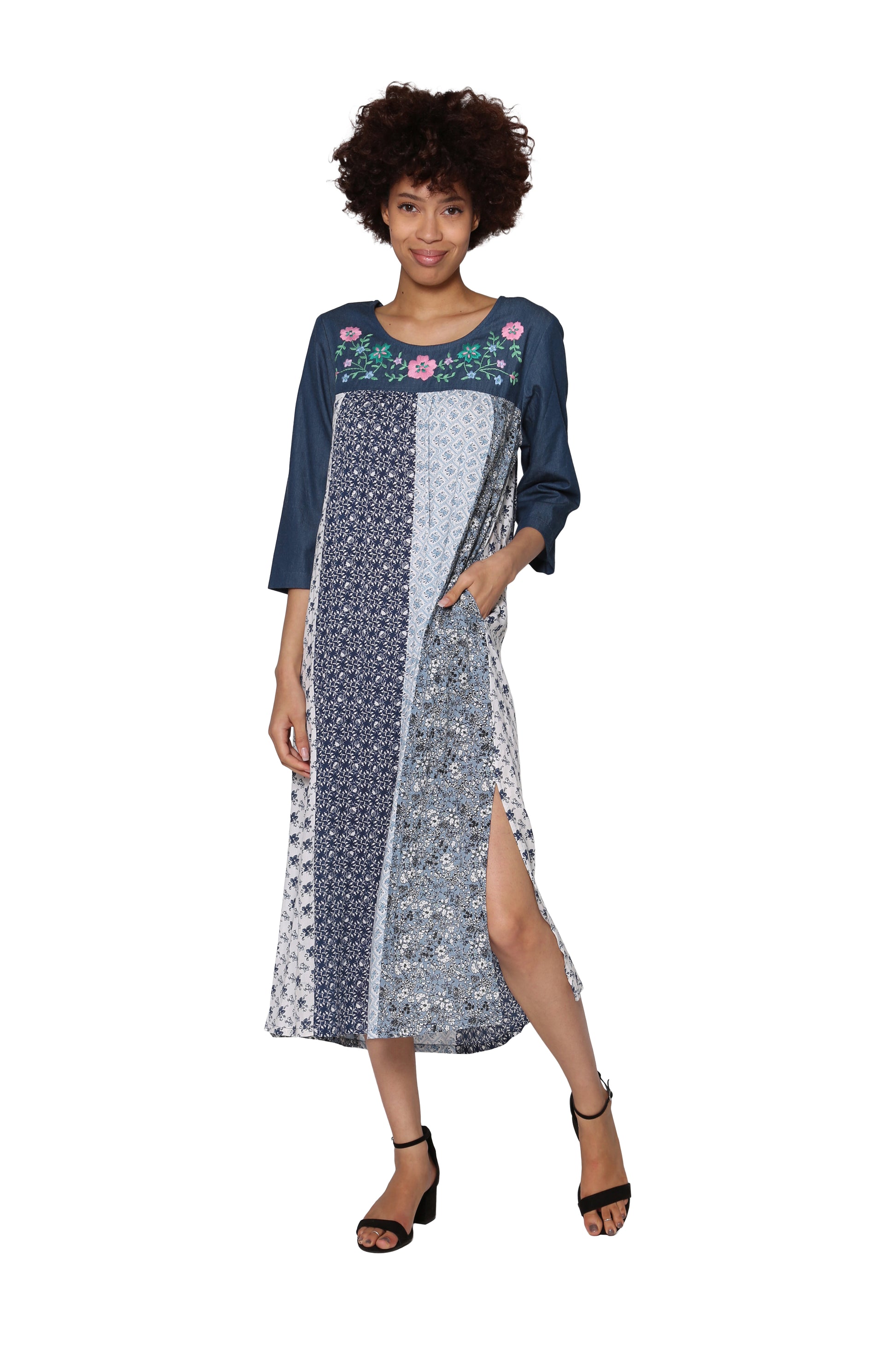 La Cera Floral Embroidered Rayon Dress La Cera La Cera Floral Embroidered Rayon Dress La Cera