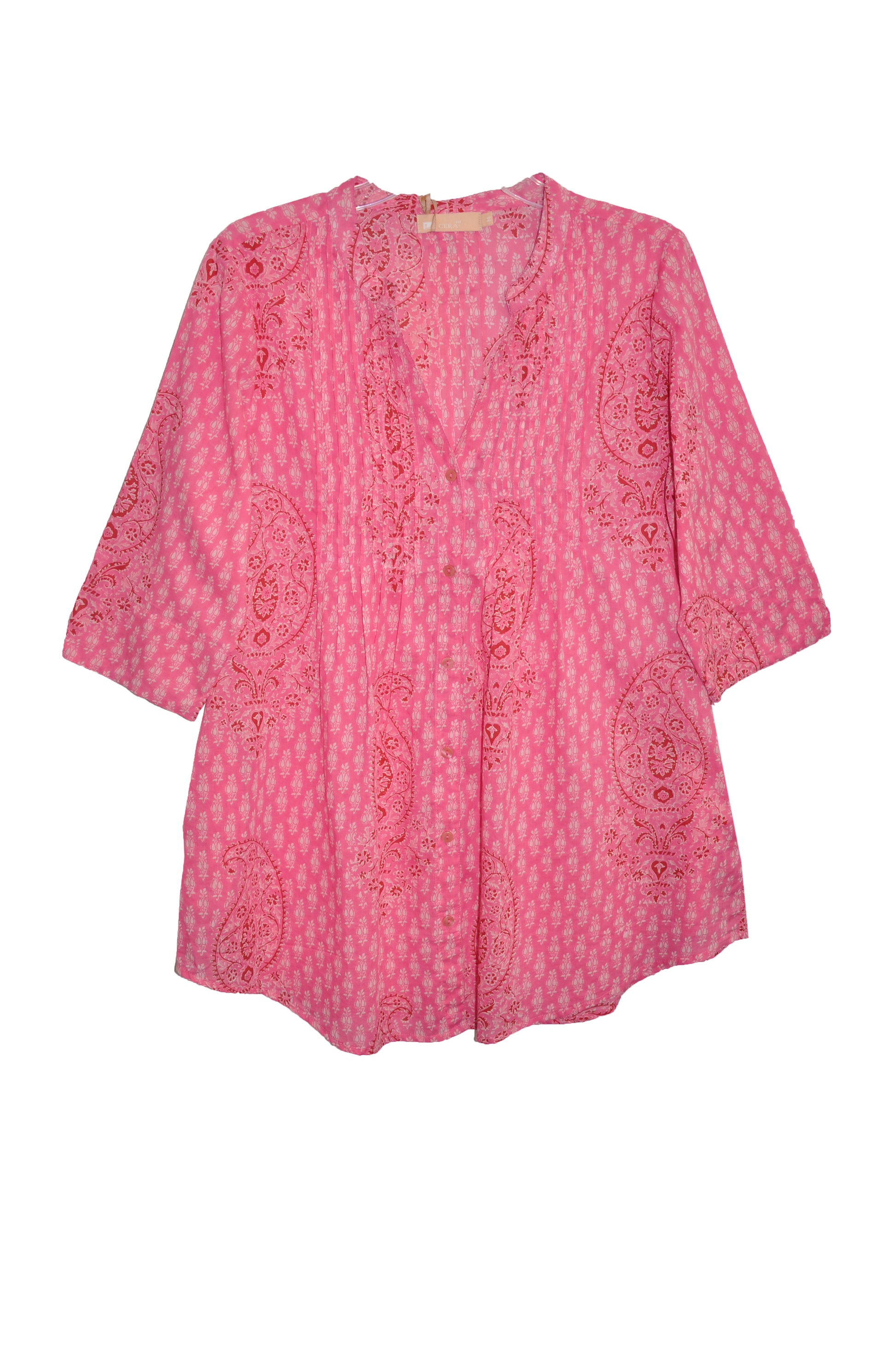 La Cera Pink Paisley Cotton Tunic - La Cera