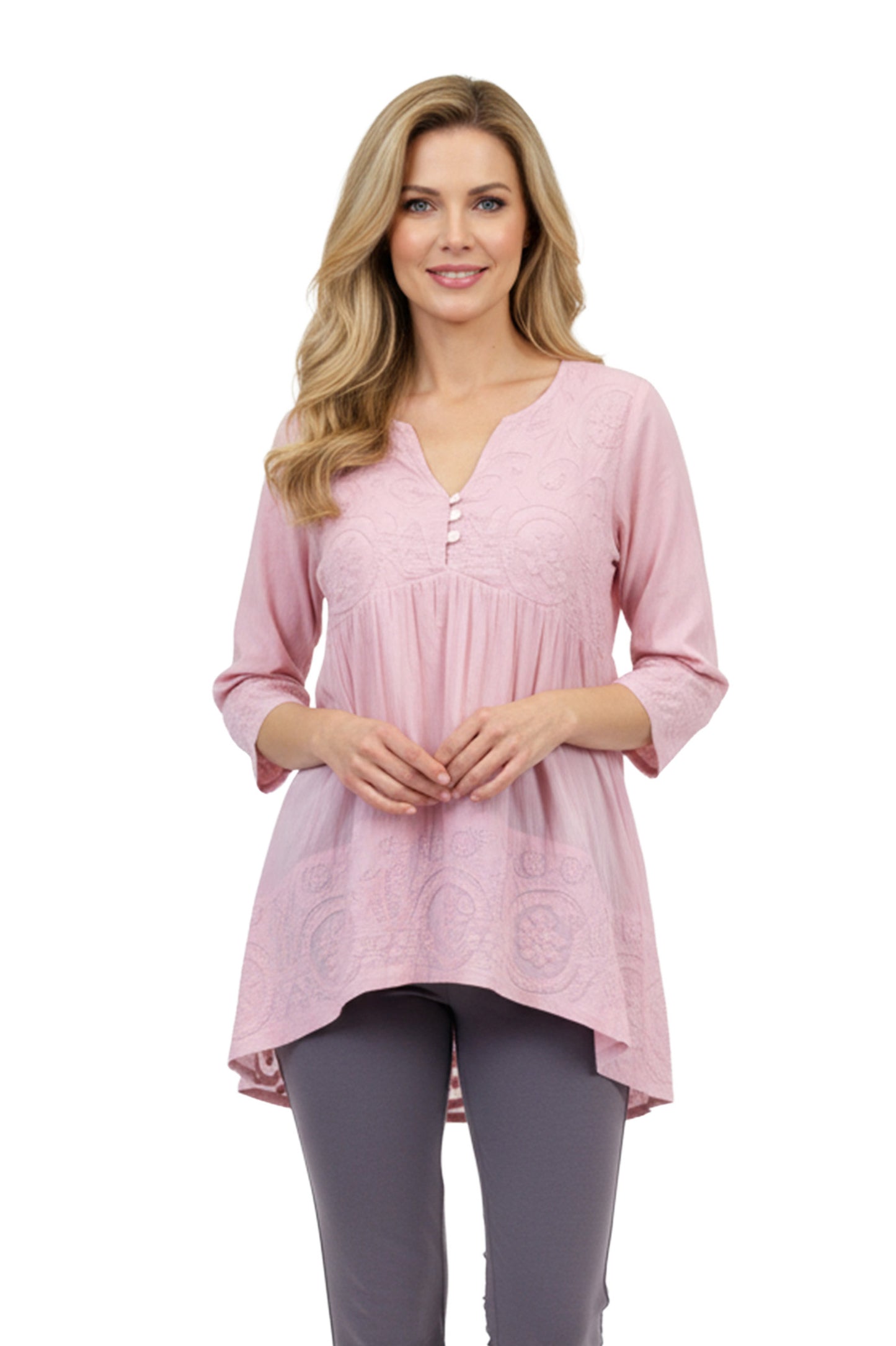 La Cera Applique Trimmed Tunic Top - La Cera