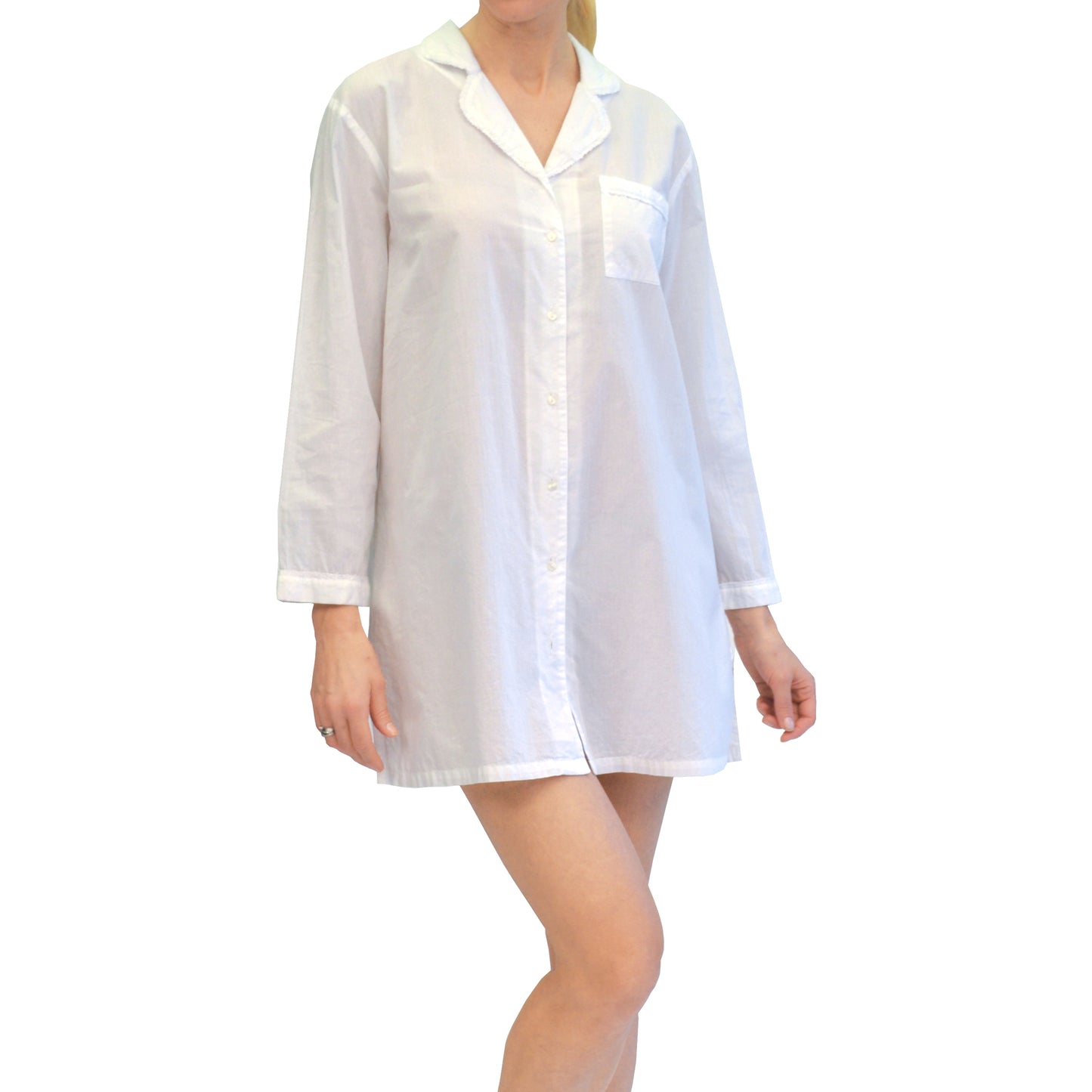 La Cera Plus Size Long Sleeve Cotton Nightshirt - La Cera