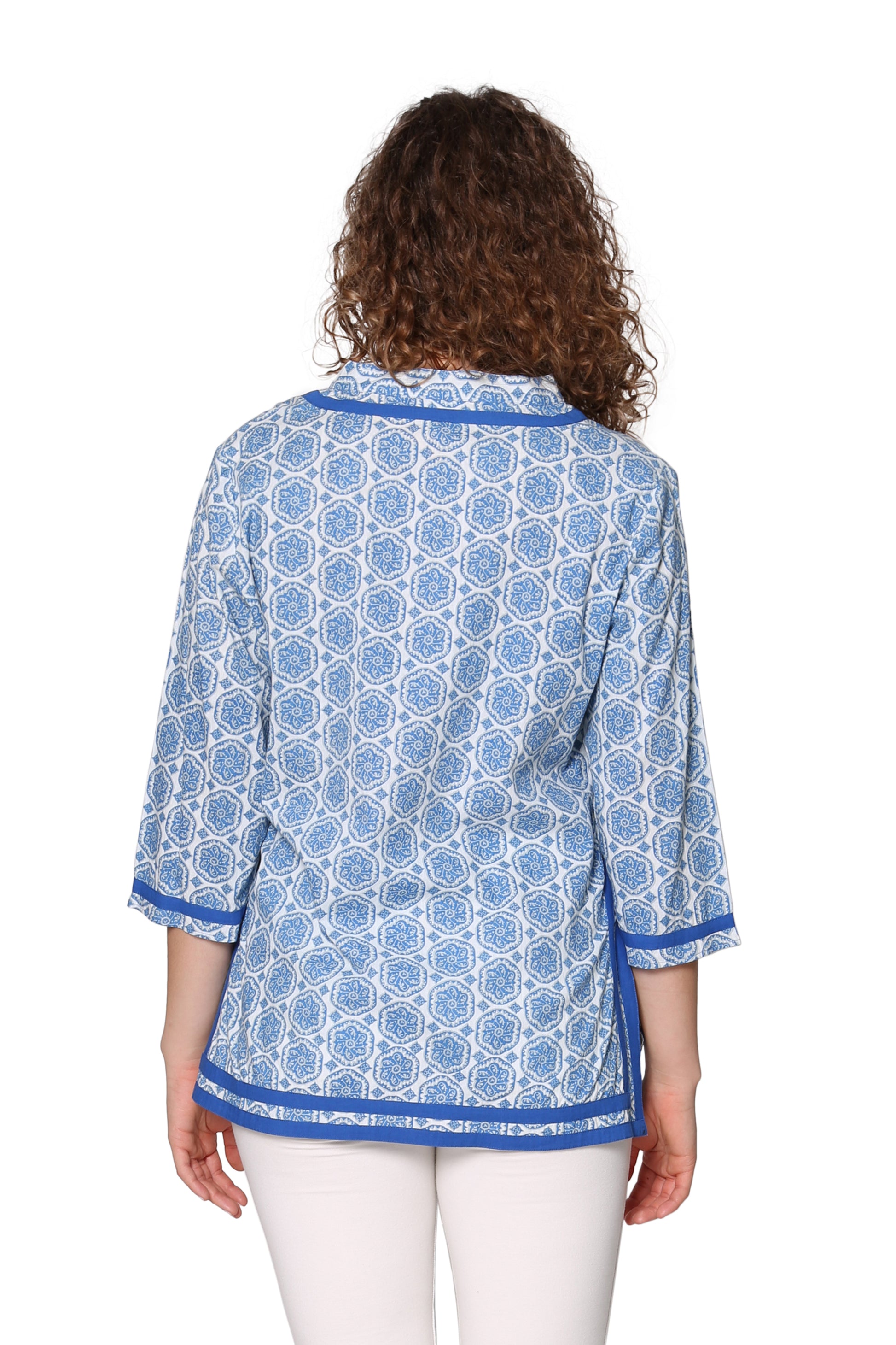 La Cera Blue Medallion Print Tunic - La Cera