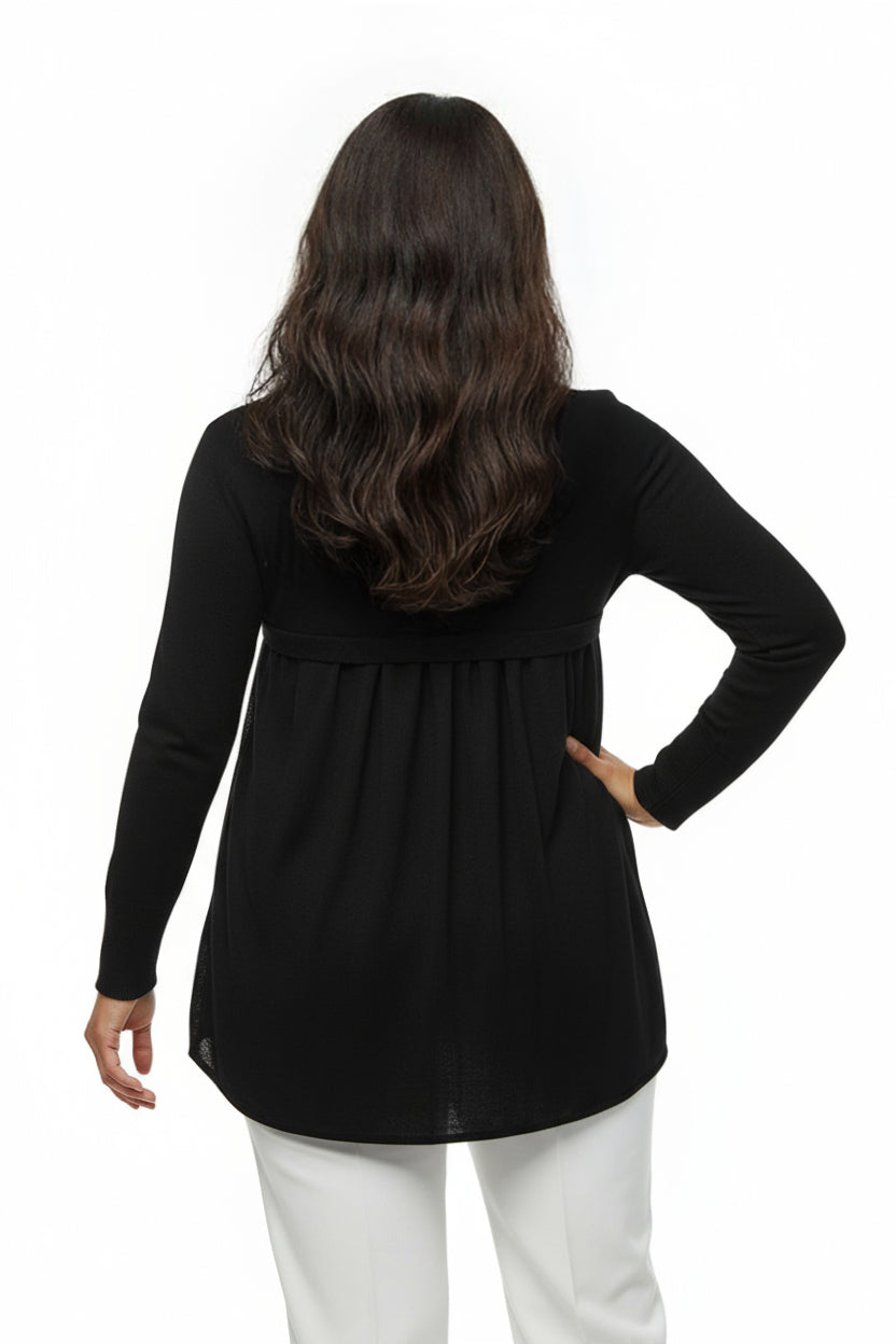 Plus Size La Cera Rounded Neck Sweater Top with Georgette Back