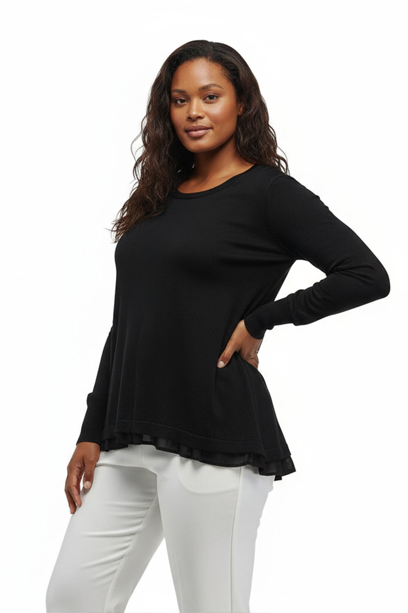 Plus Size La Cera Rounded Neck Sweater Top with Georgette Back