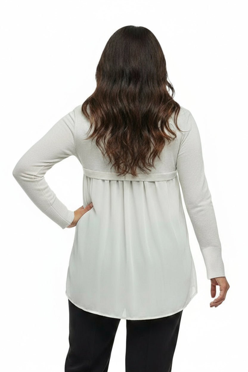 Plus Size La Cera Rounded Neck Sweater Top with Georgette Back