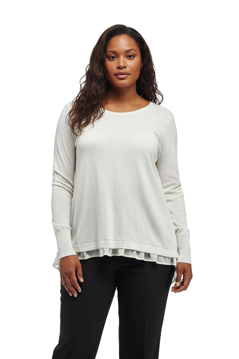 Plus Size La Cera Rounded Neck Sweater Top with Georgette Back