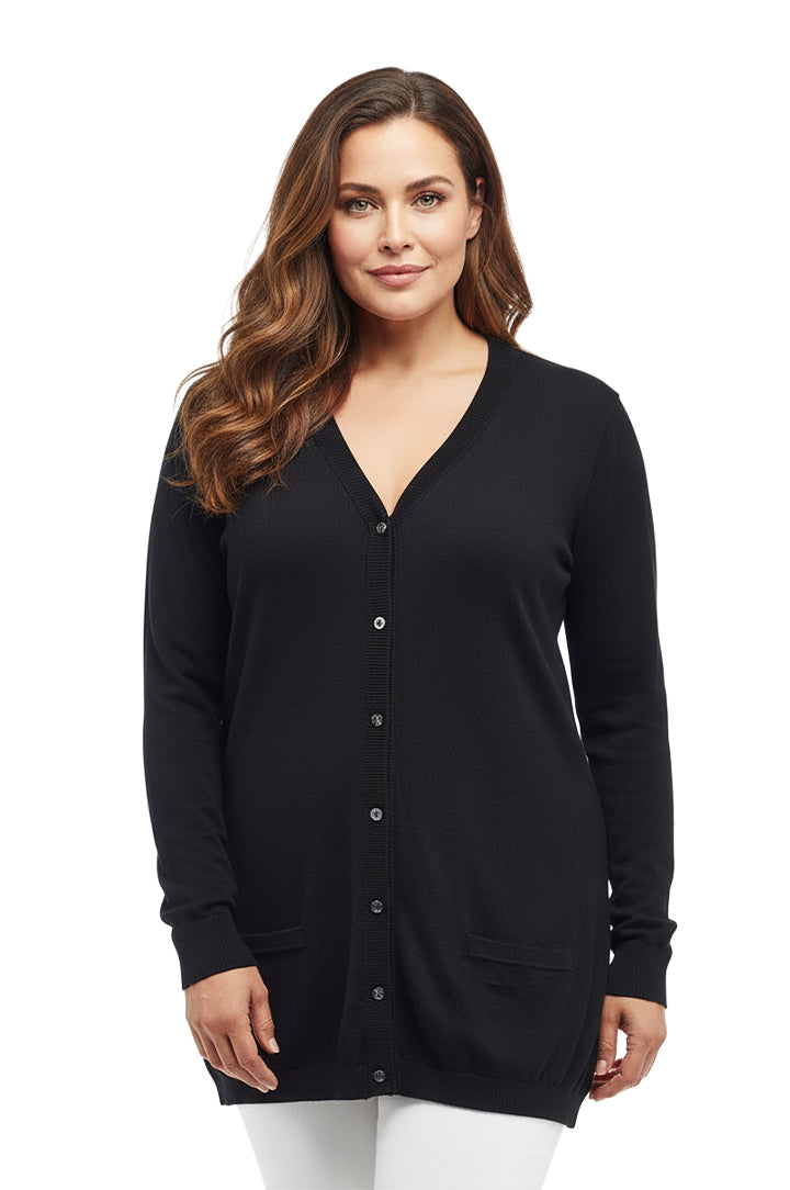 La Cera Long Sleeve Boyfriend Cardigan - Plus Size - La Cera