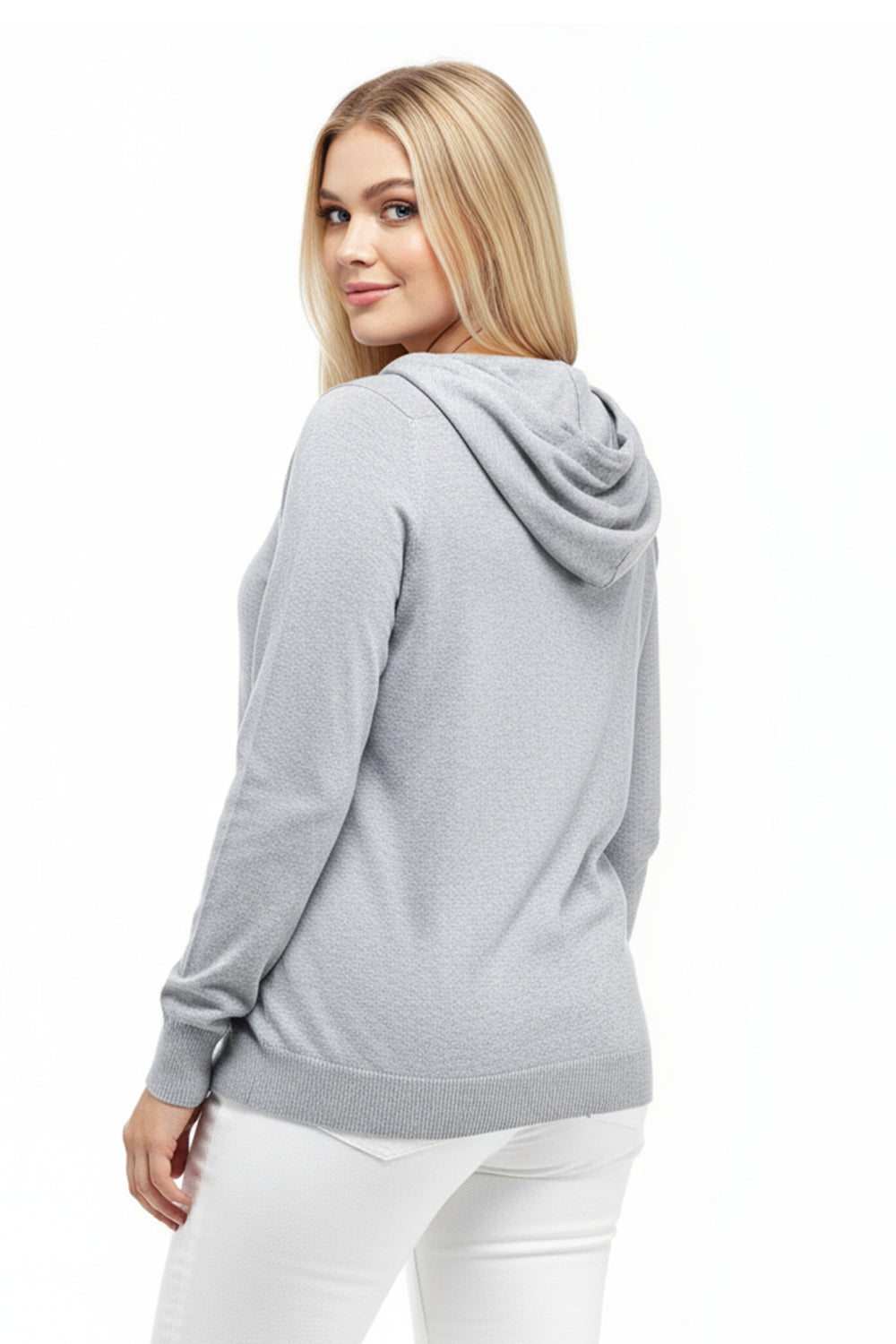 La Cera Drawstring Hooded Pullover Sweater - Plus Size