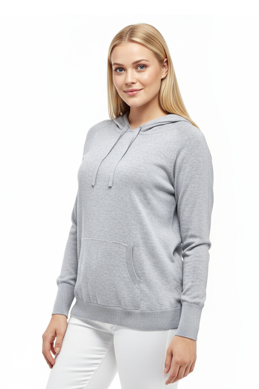 La Cera Drawstring Hooded Pullover Sweater - Plus Size
