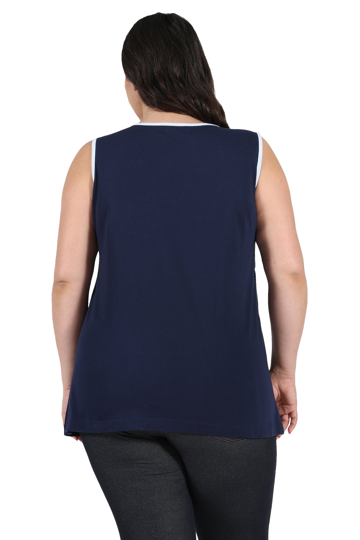 Cotton Knit Tank with Anchor Embroidery - Plus Size