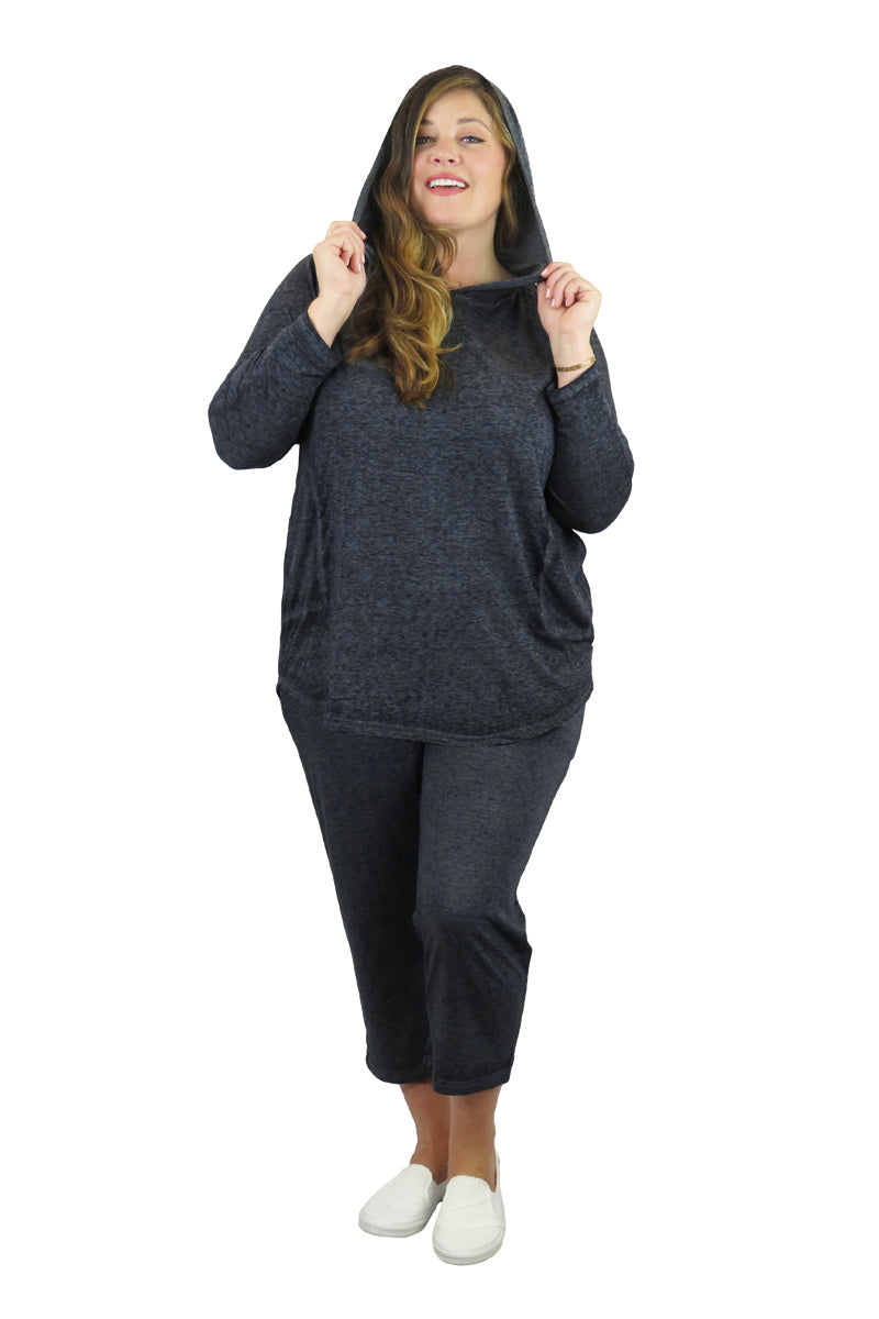 Top de punto con capucha, suave y flexible, de talla grande