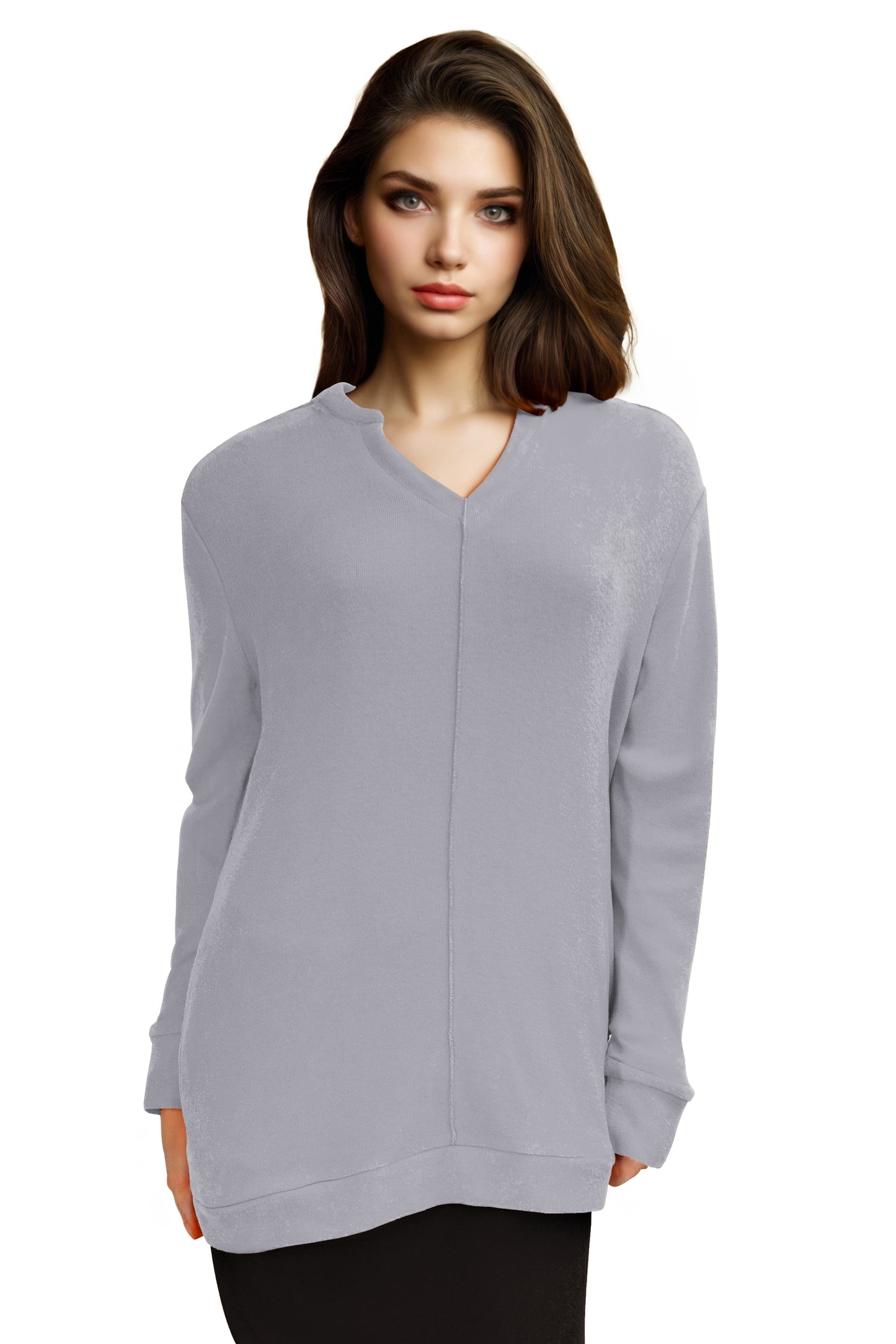 Plus Size Comfort Luxe Collection Cozy Knit V- Neck Tunic - La Cera