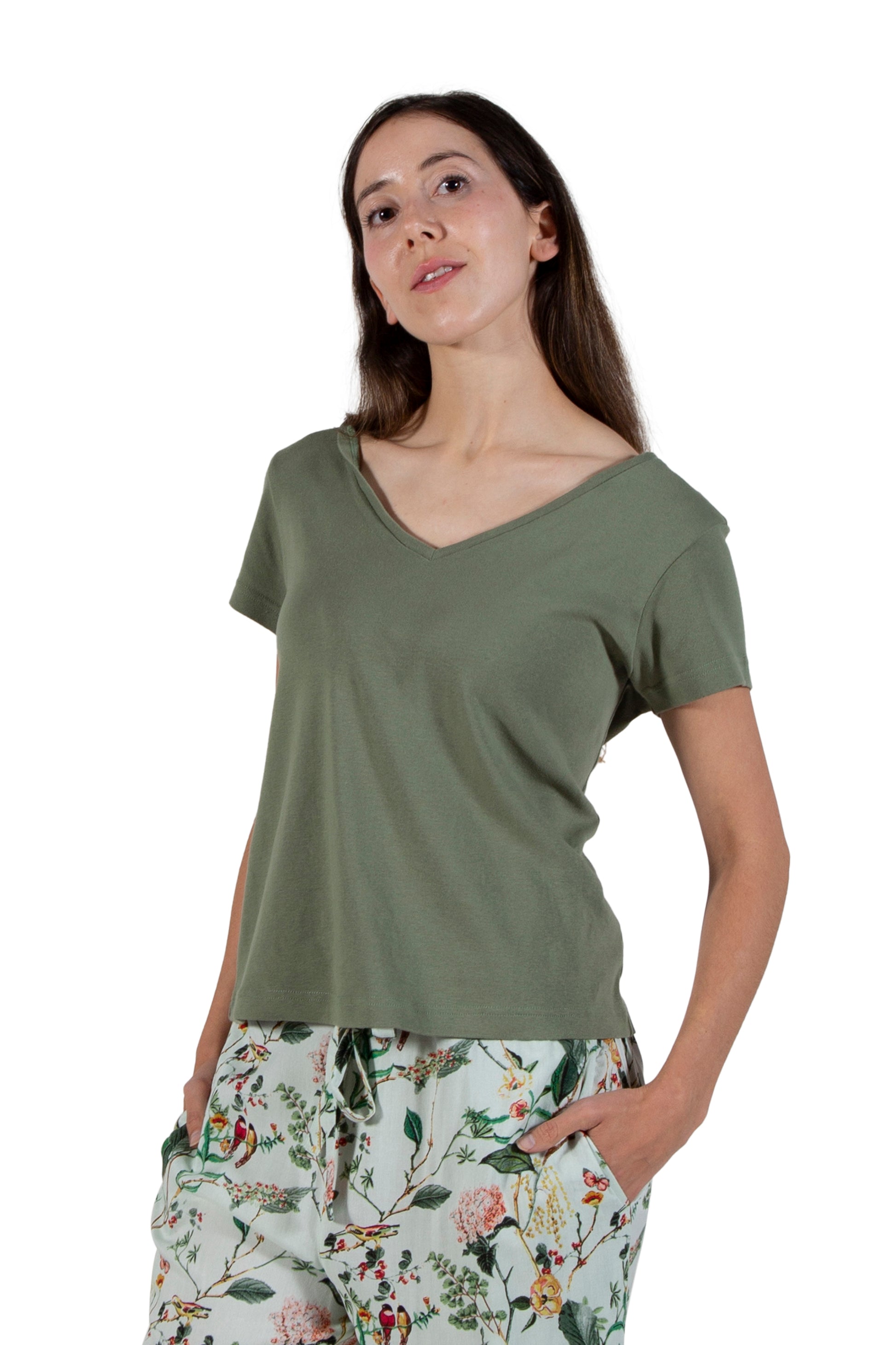 A La Carte By La Cera Cotton V-Neck Top - La Cera