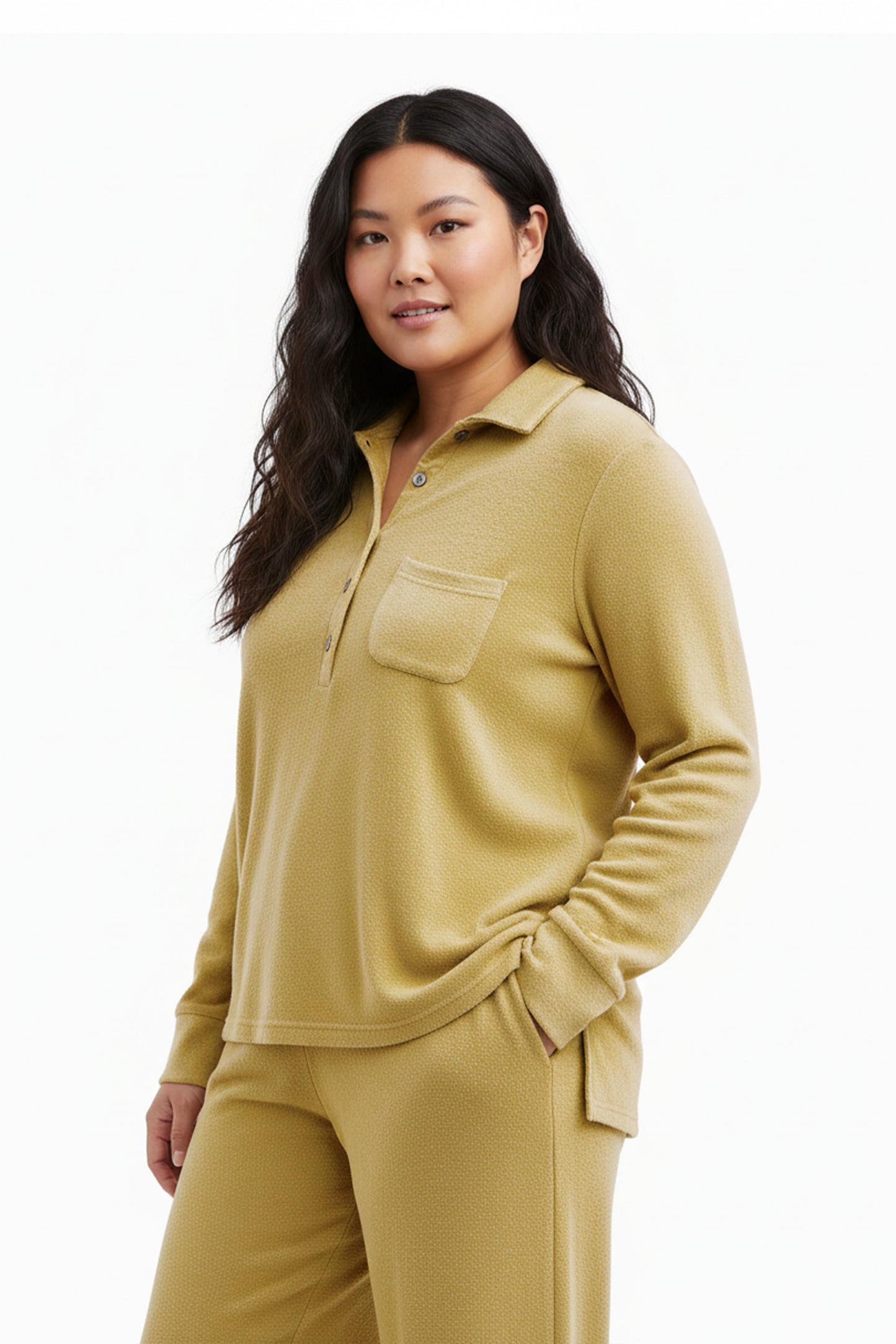 Plus Size Comfort Luxe Collection Cozy Notch Collar Shirt