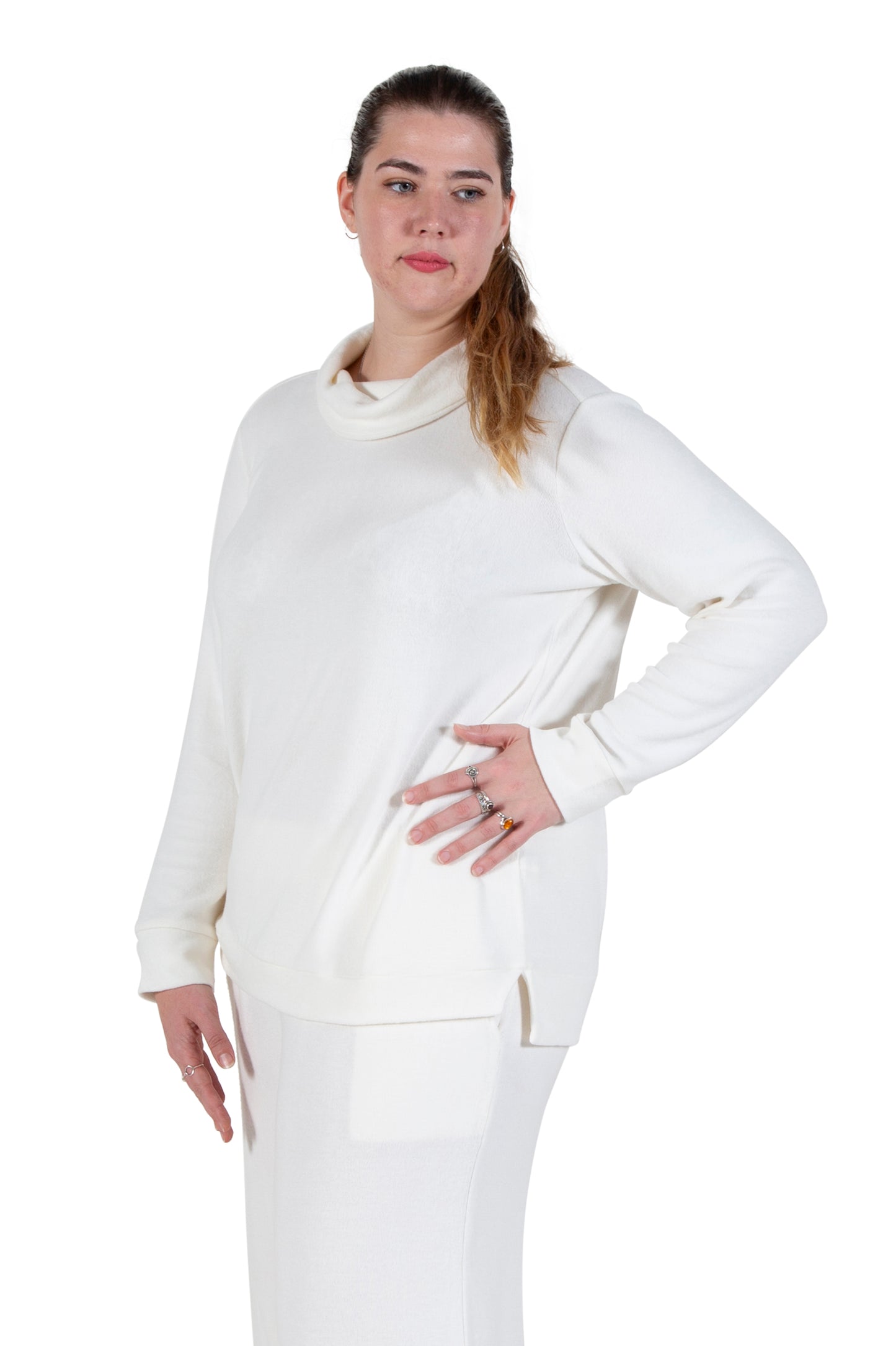 Plus Size Comfort Luxe Collection Cozy Knit Cowl Neck Top