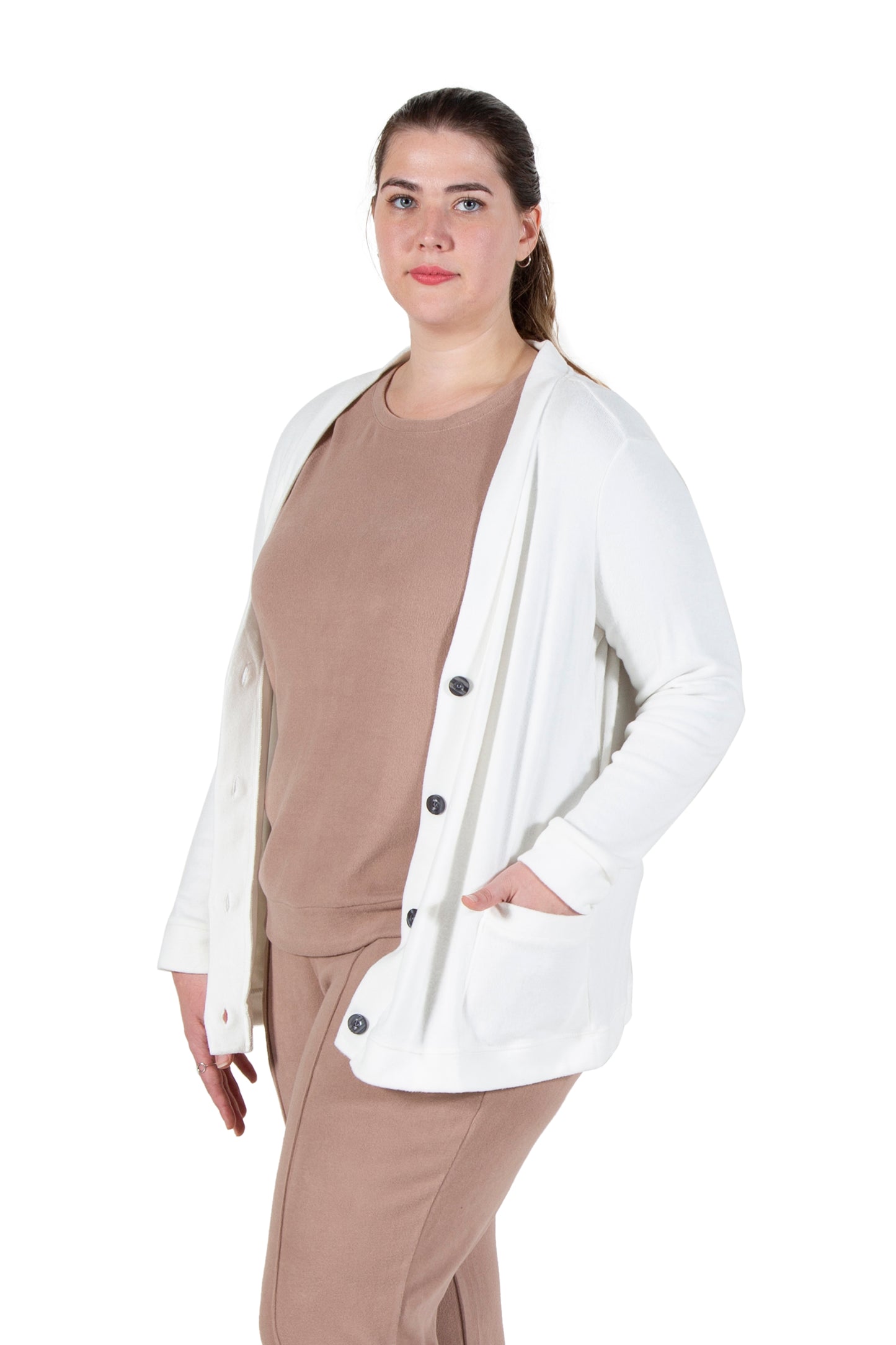Plus Size Comfort Collection Luxe Cozy Knit Button Front Jacket