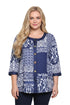 La Cera Plus Size Navy Mosaic Tile Print Top - La Cera