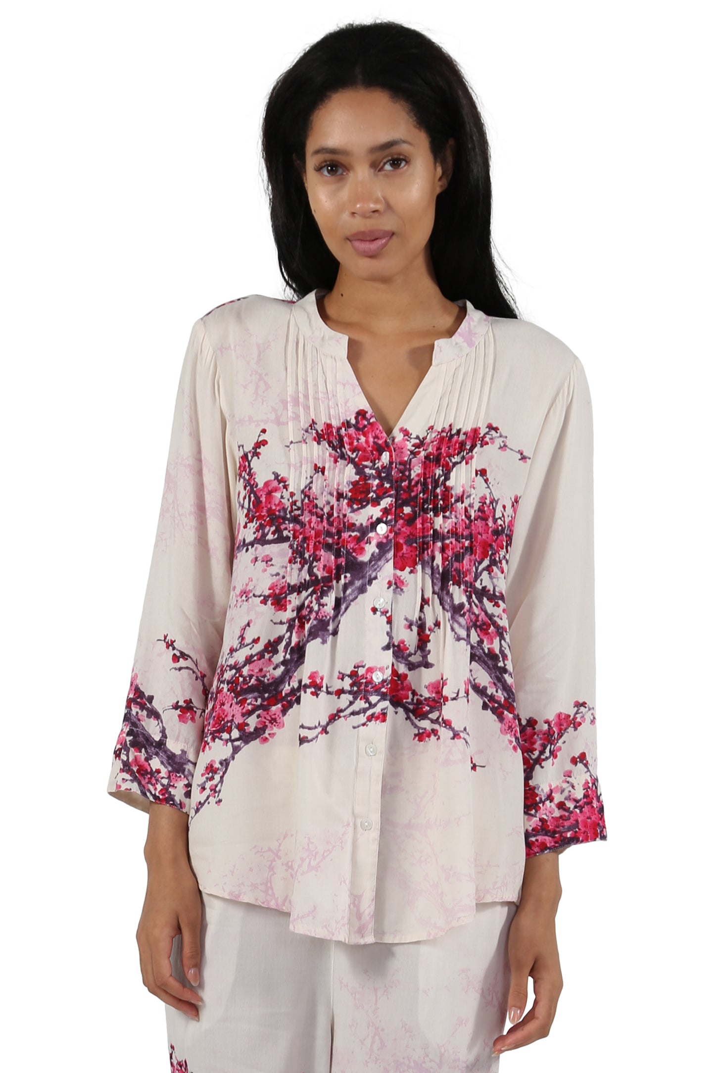 Printed Long Sleeve Rayon Pajamas - La Cera