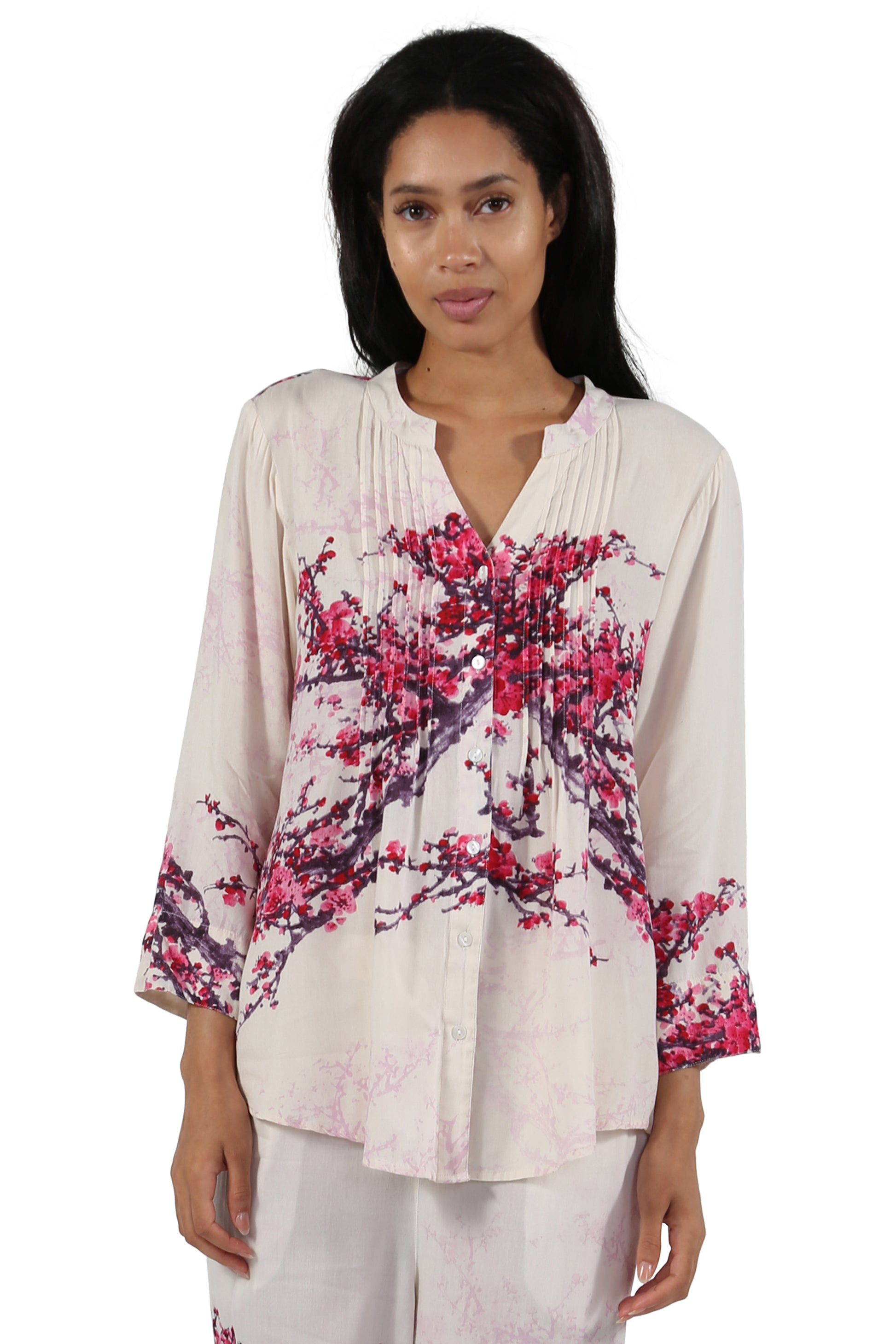 Printed Long Sleeve Rayon Pajamas - La Cera