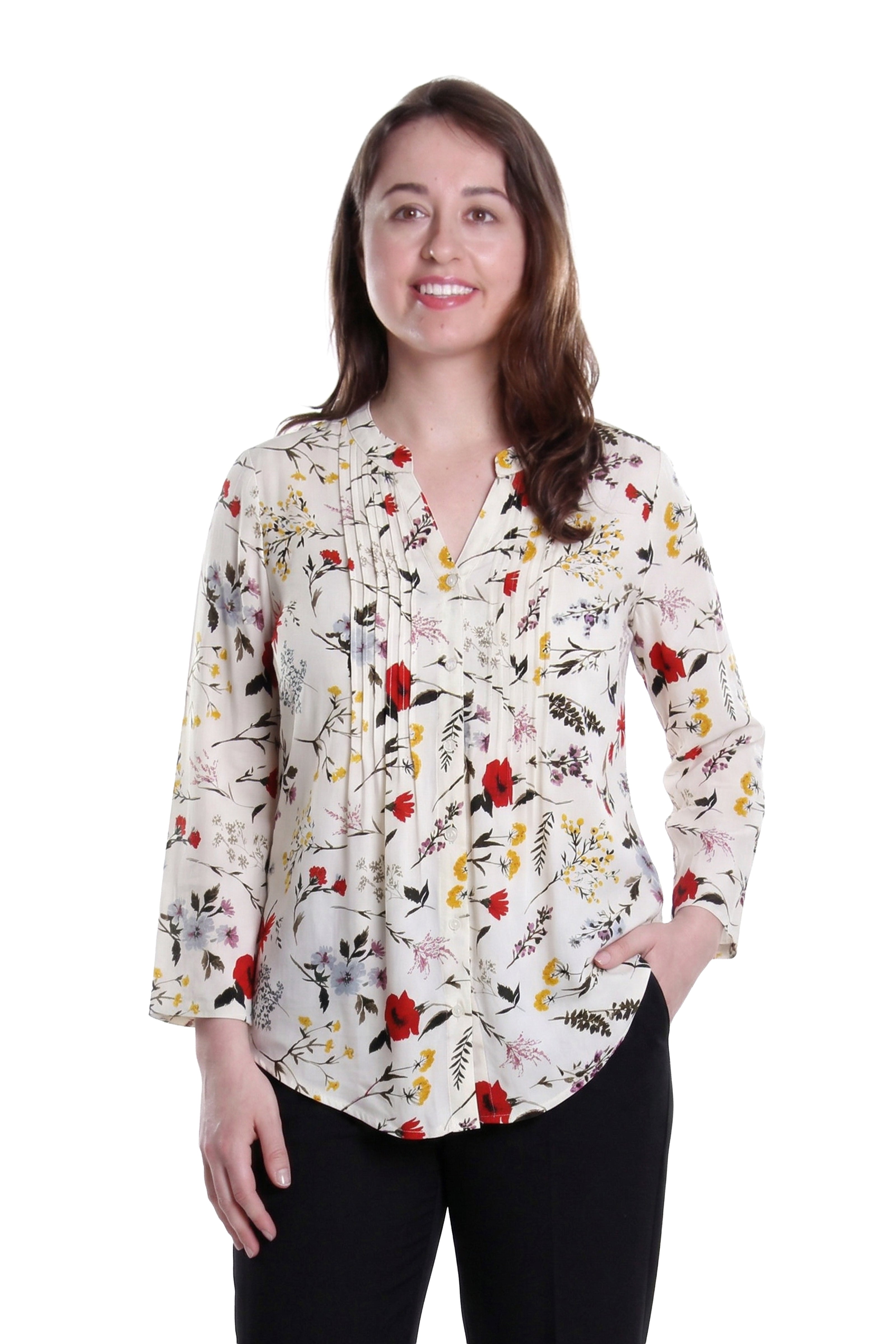 Pleat Front Printed Rayon Top - La Cera